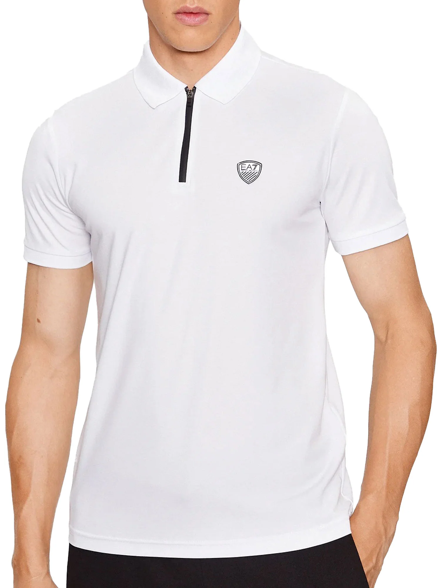 Polo EA7 uomo con zip manica corta jersey bianco