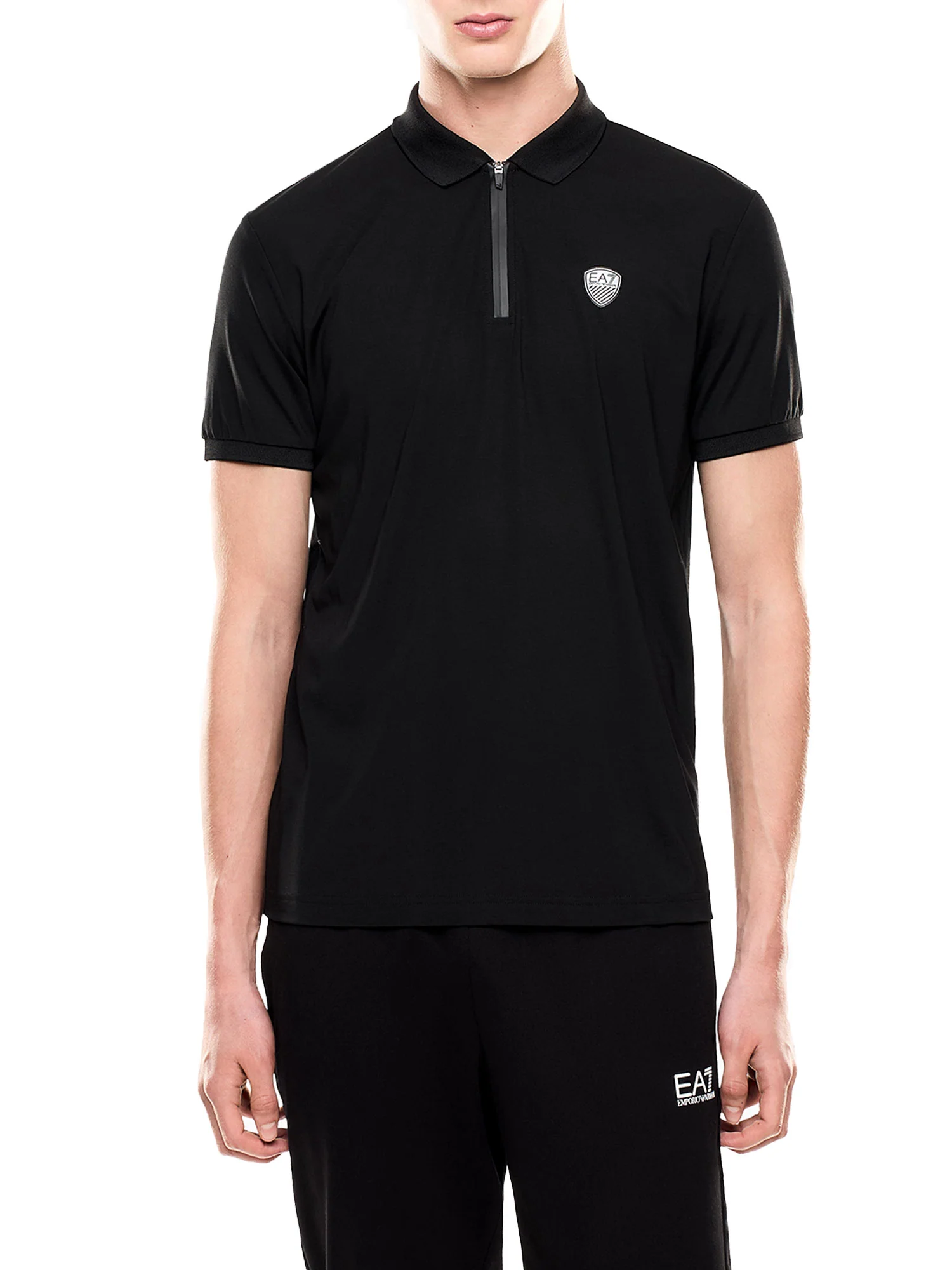Polo con zip in jersey nero
