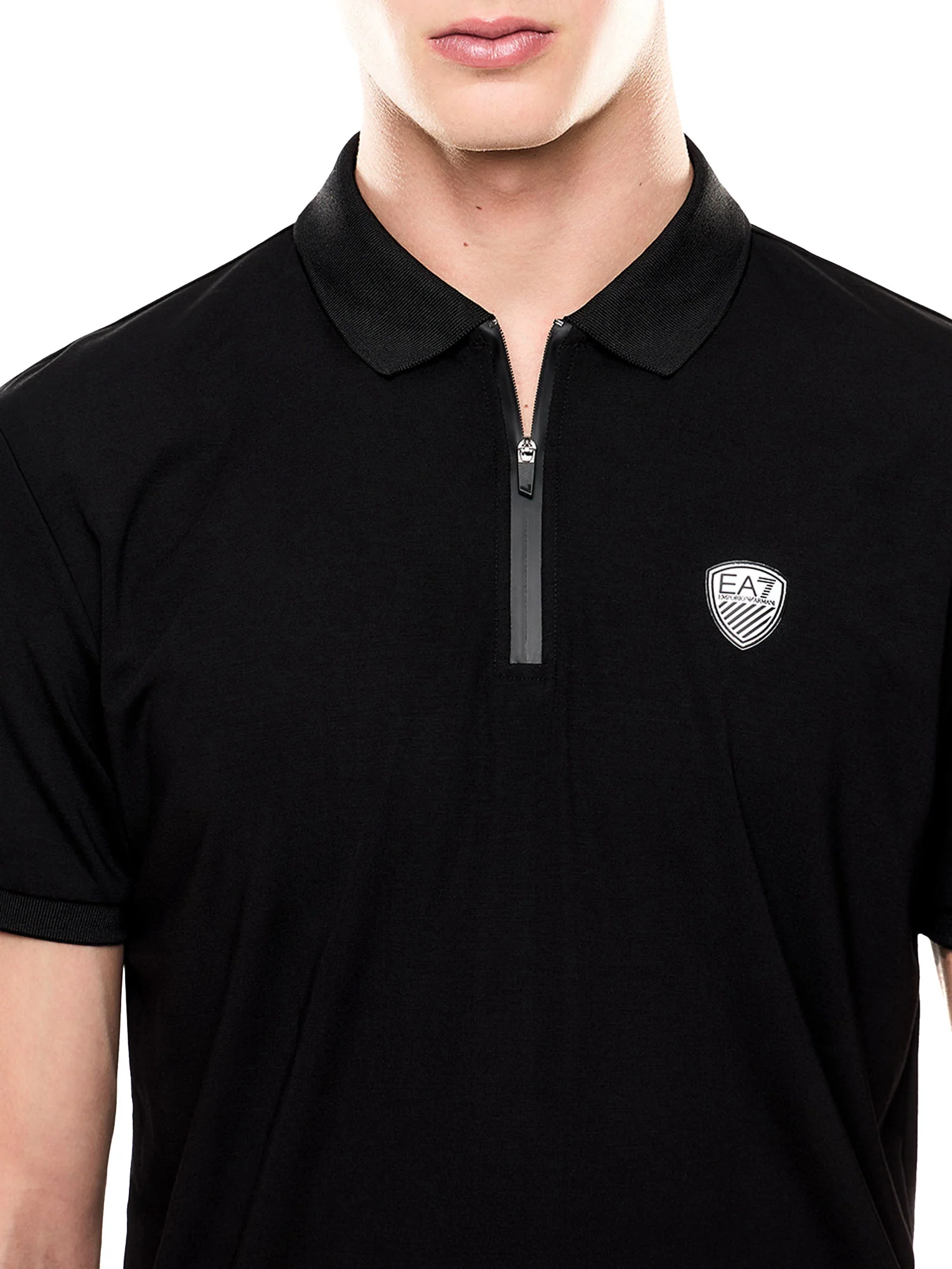 Polo con zip in jersey nero - Image 3