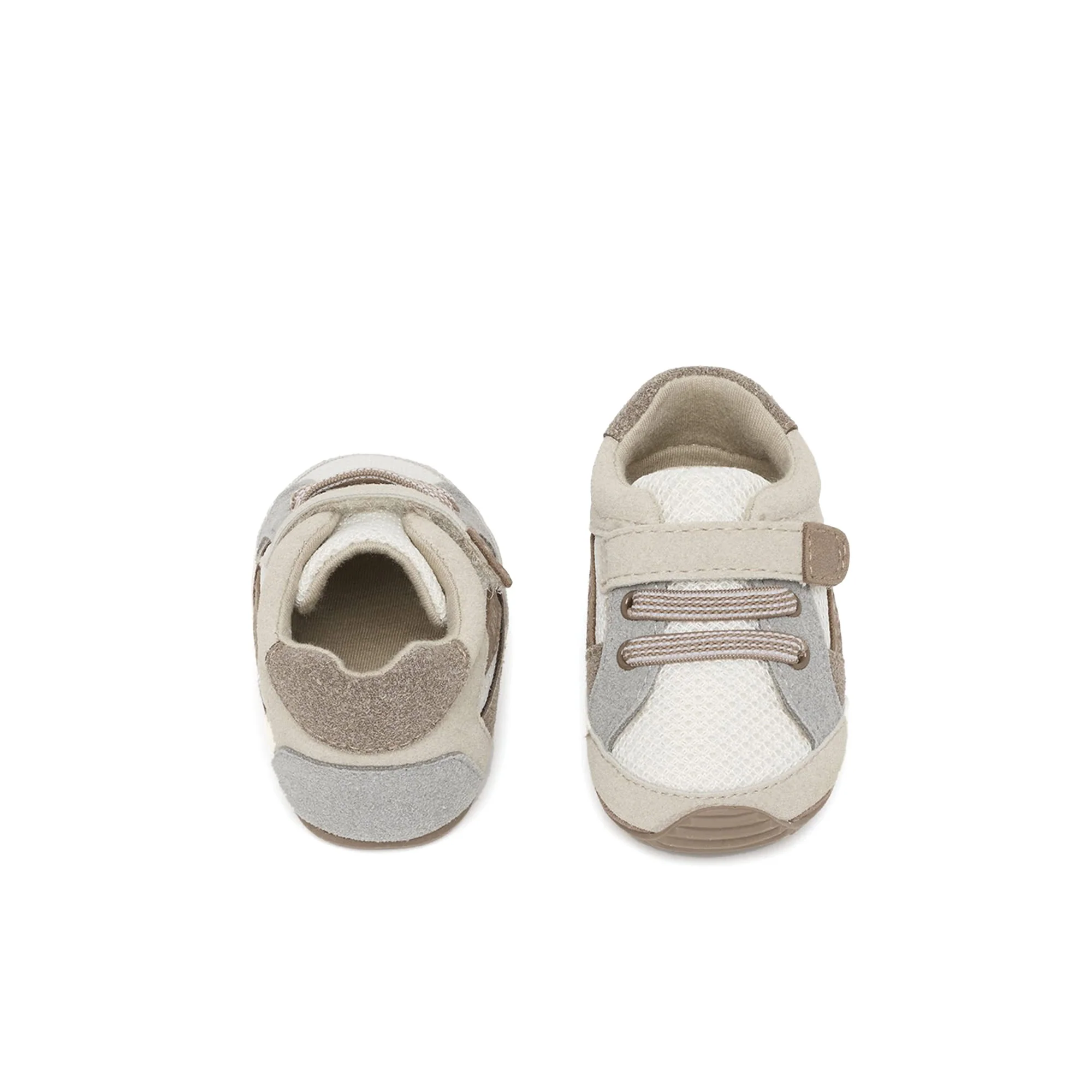 Scarpe sportive neonato con velcro e suade beige/grigio - Image 3