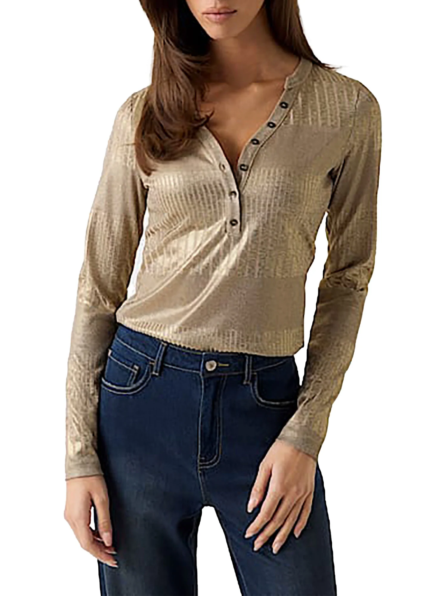 Maglia serafino Guess Donna marilena taupe gold