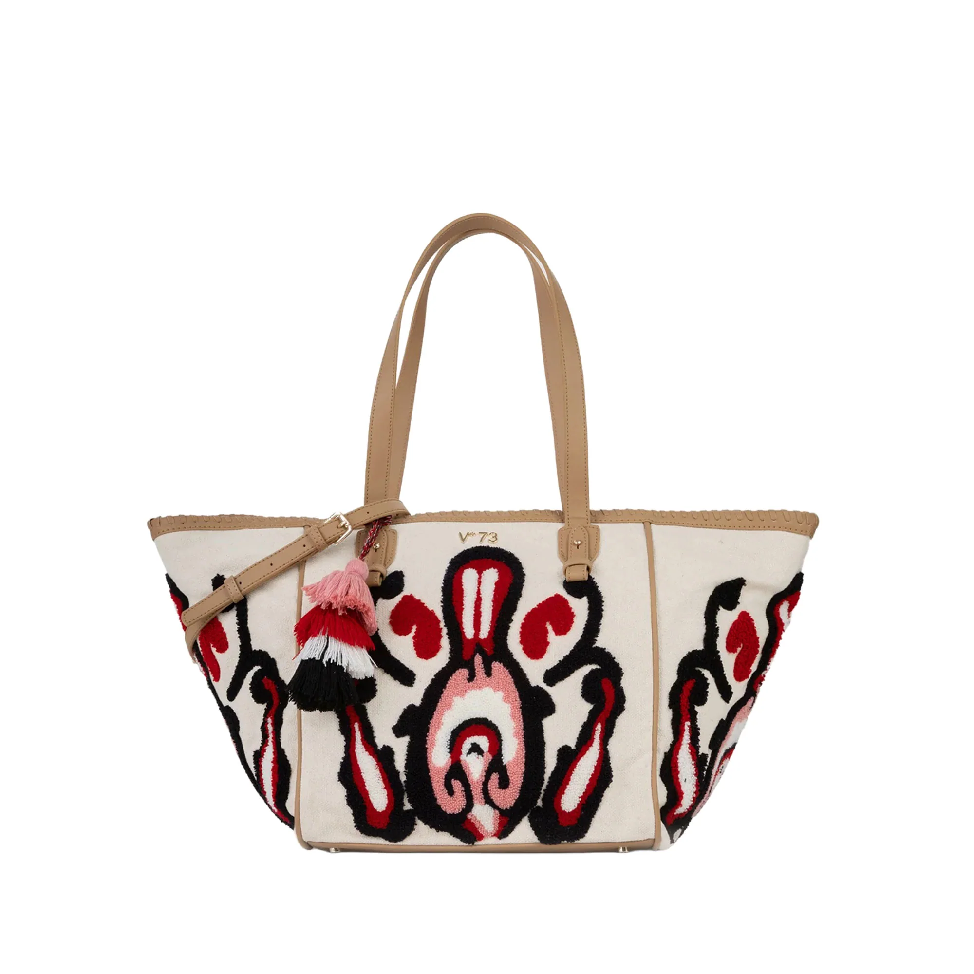 Borsa Shopper V 73 donna Marilena cuoio con fantasia multicolore