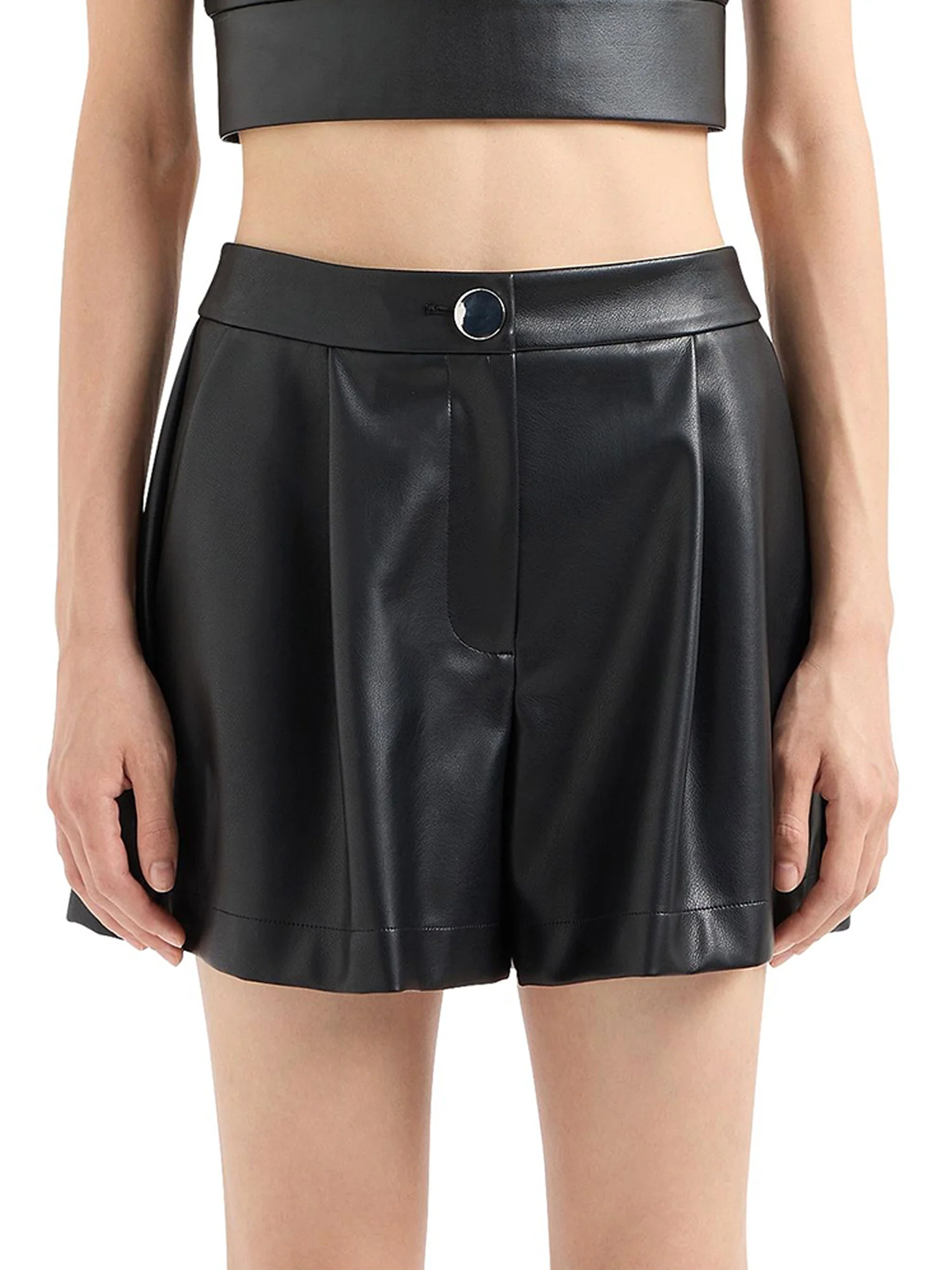 Short in ecopelle a vita alta nero