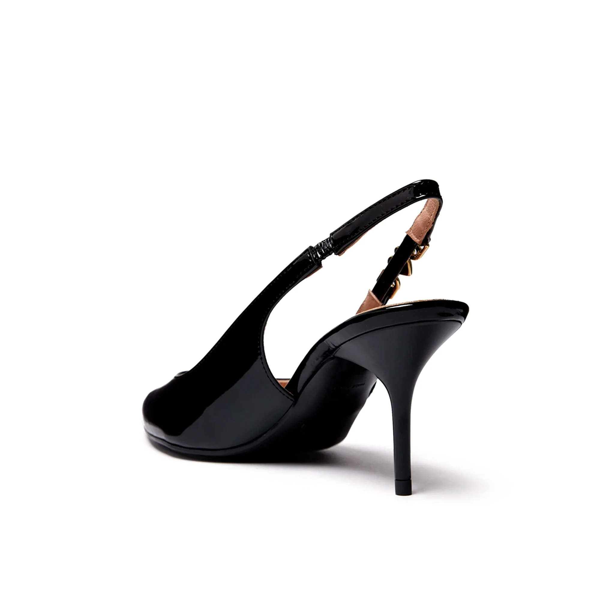 Slingback modello chanel in vernice con catena e cuori nero - Image 2