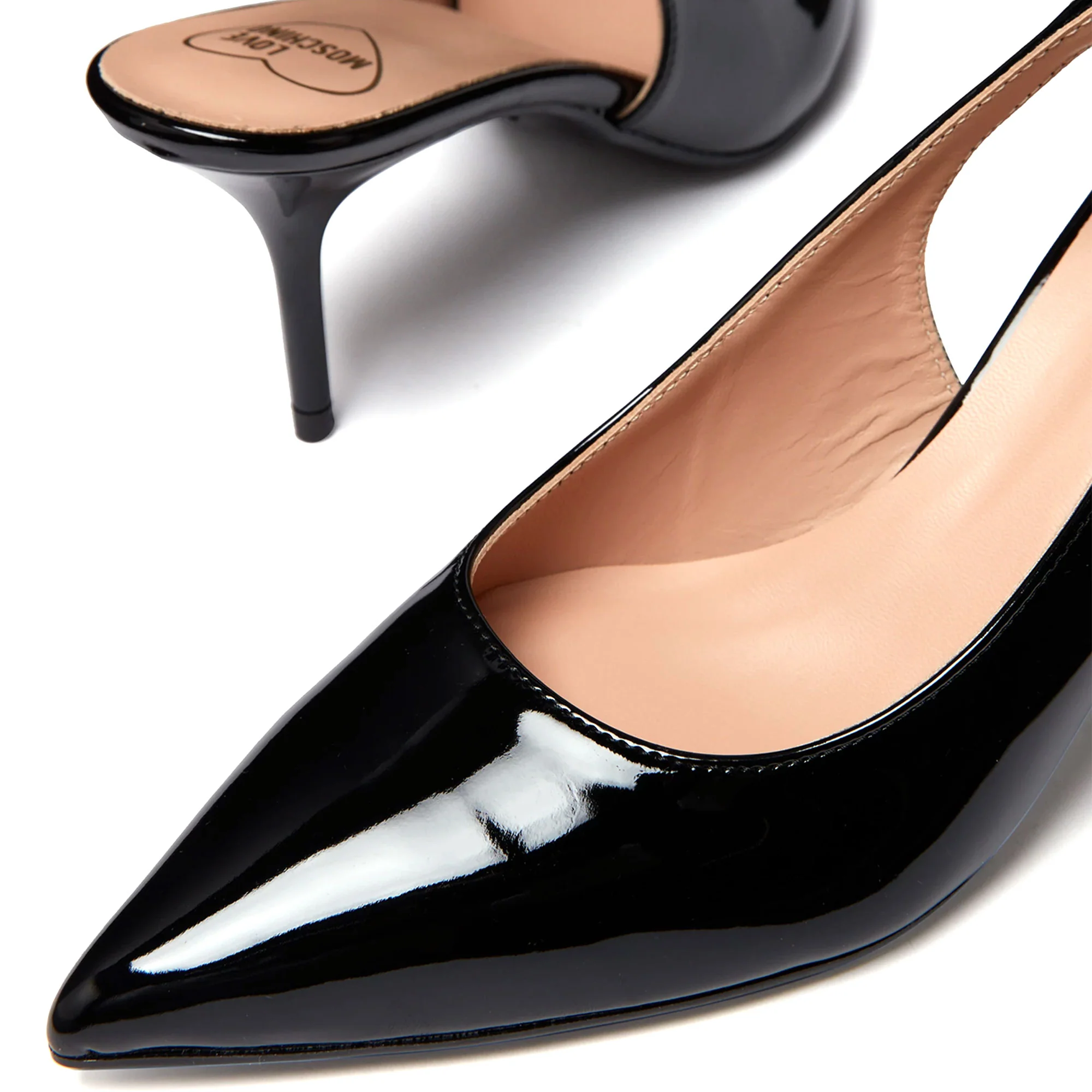 Slingback modello chanel in vernice con catena e cuori nero - Image 3