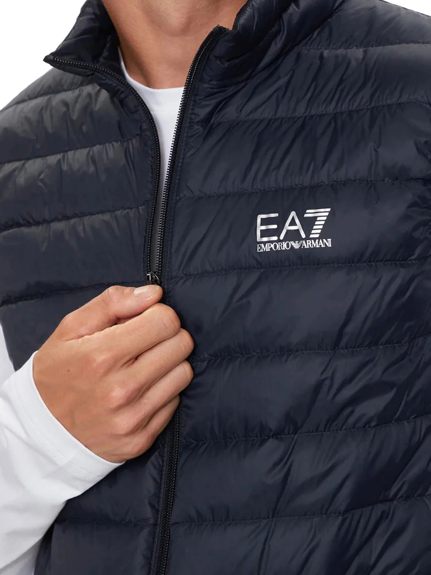Smanicato EA7 uomo con zip Nylon blu - Image 3