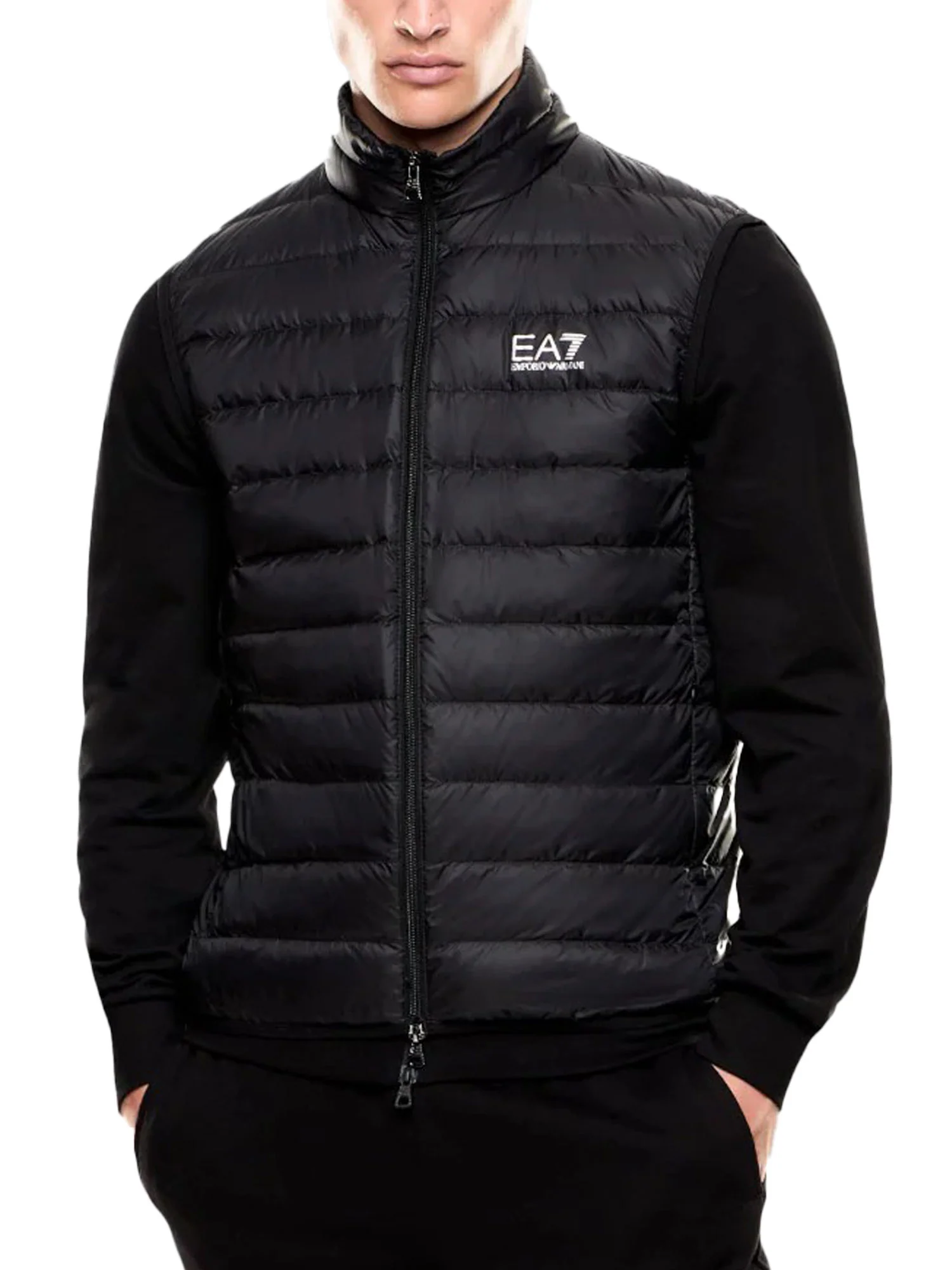 Smanicato EA7 uomo con zip Nylon nero multi