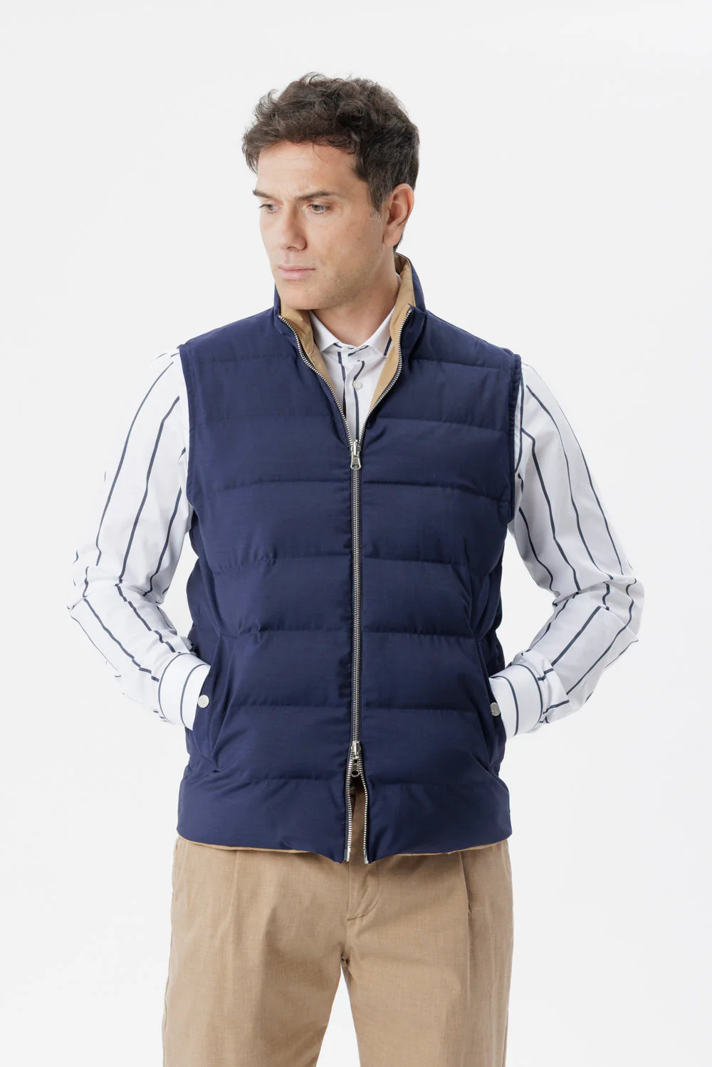 Gilet Reversibile con Imbottitura Cashpad blu/cammello
