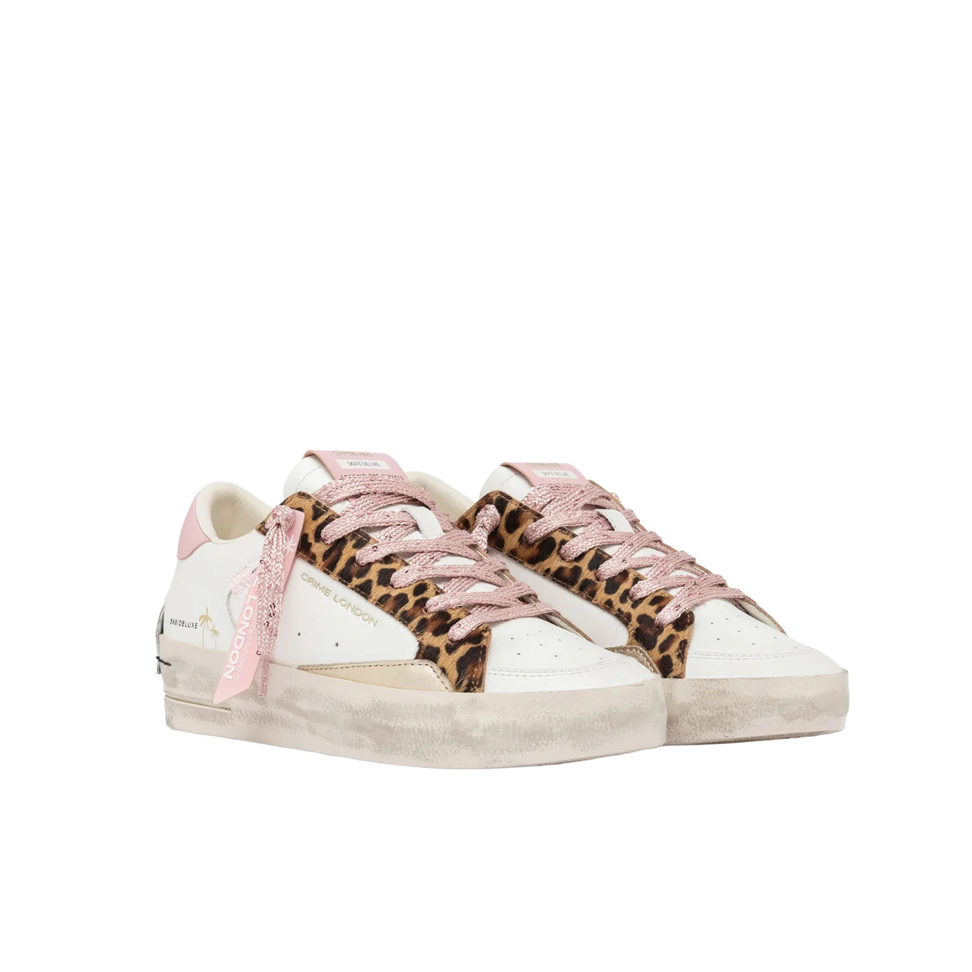 Sneakers Crime London donna SK8 Deluxe Wedge Pink Leopard bianco - Image 2