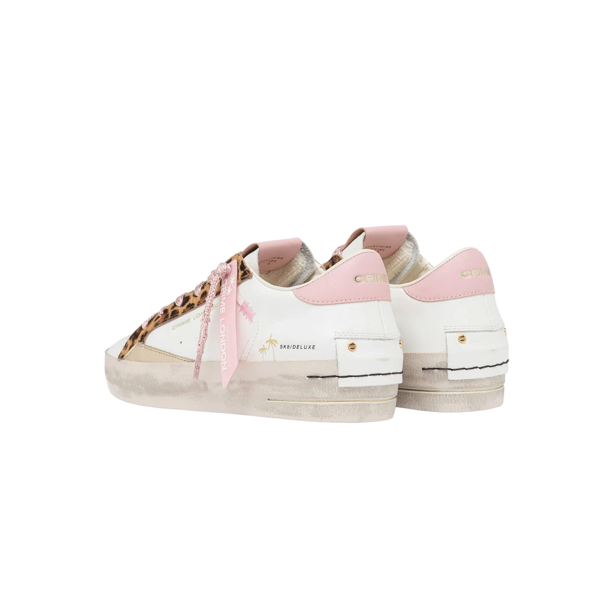 Sneakers Crime London donna SK8 Deluxe Wedge Pink Leopard bianco - Image 3