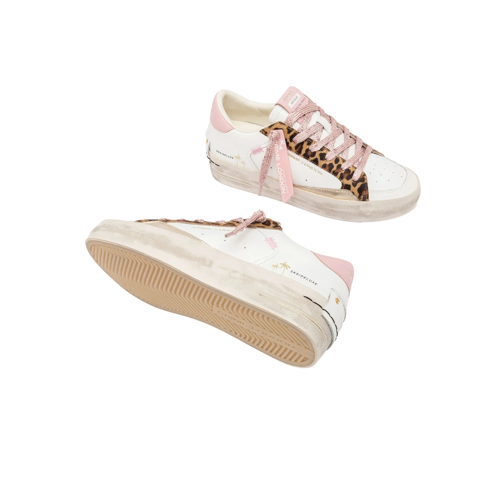 Sneakers Crime London donna SK8 Deluxe Wedge Pink Leopard bianco - Image 4