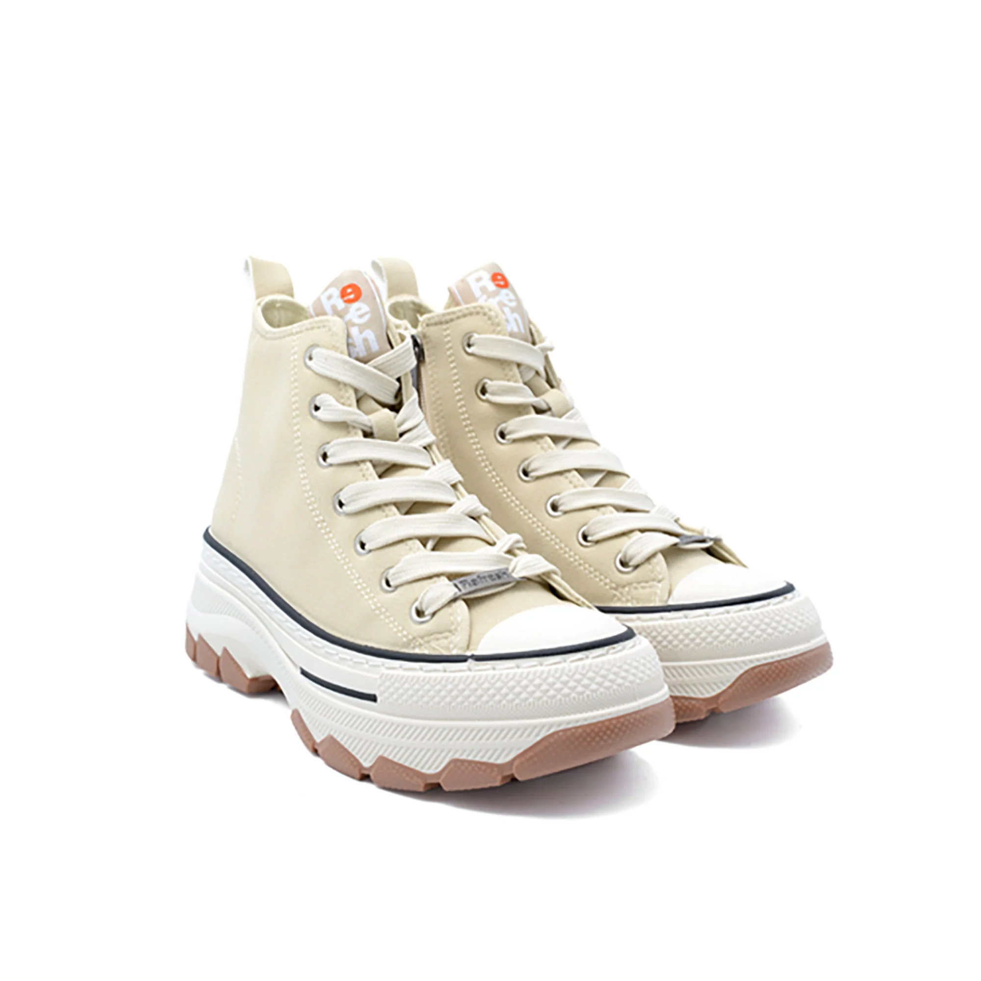Sneakers alta con plateau beige - Image 2