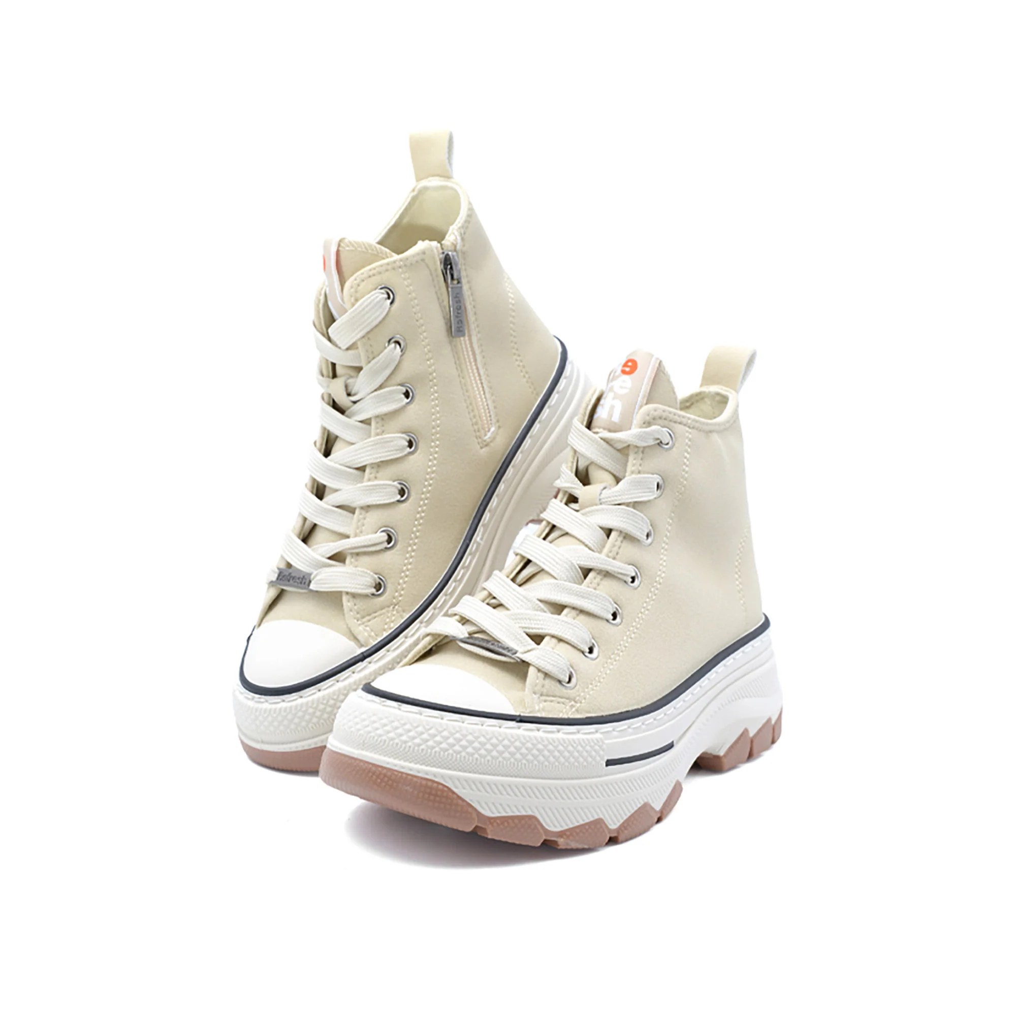 Sneakers alta con plateau beige - Image 3