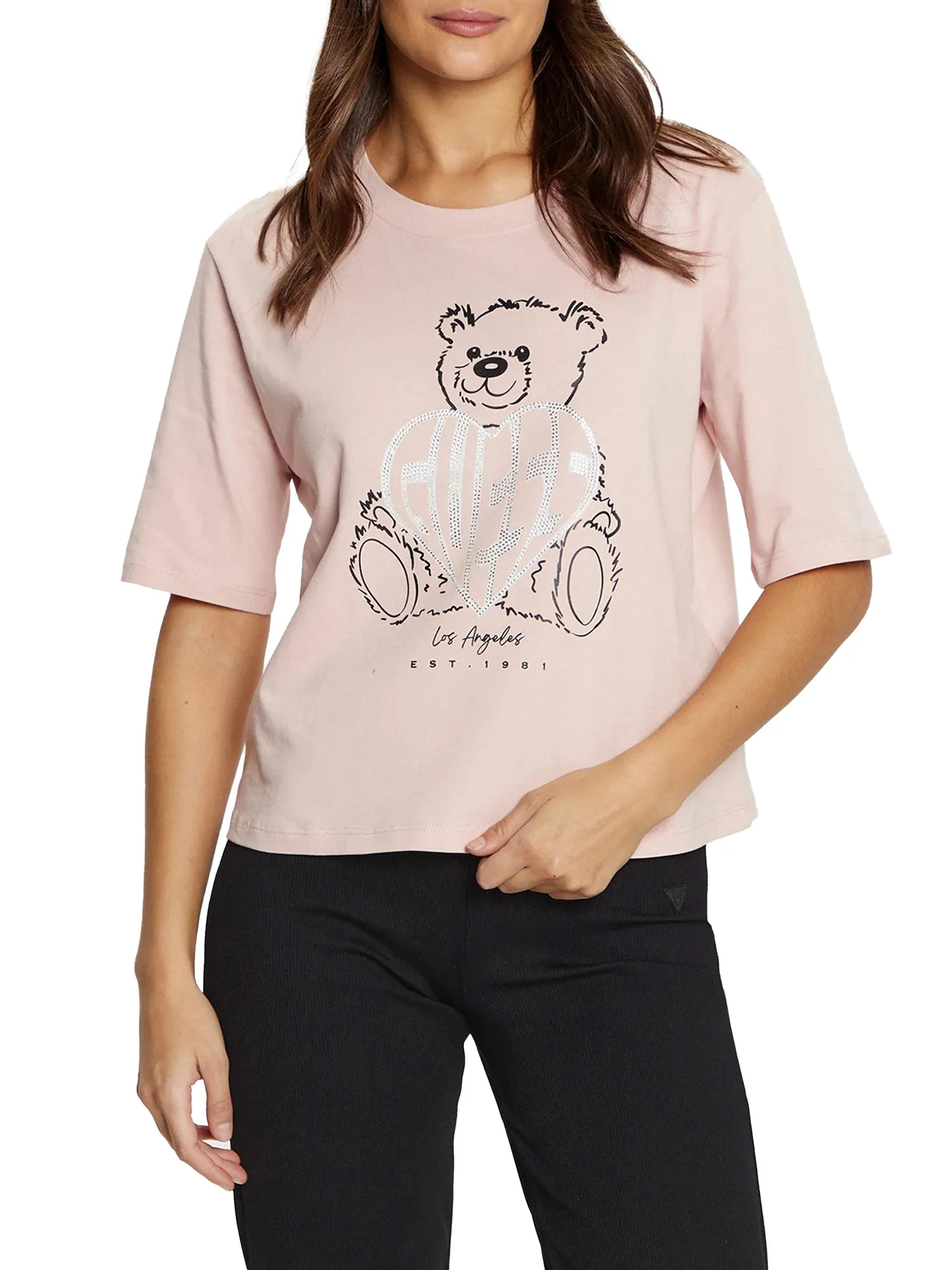 T-shirt Boxy Rhinestone rosa