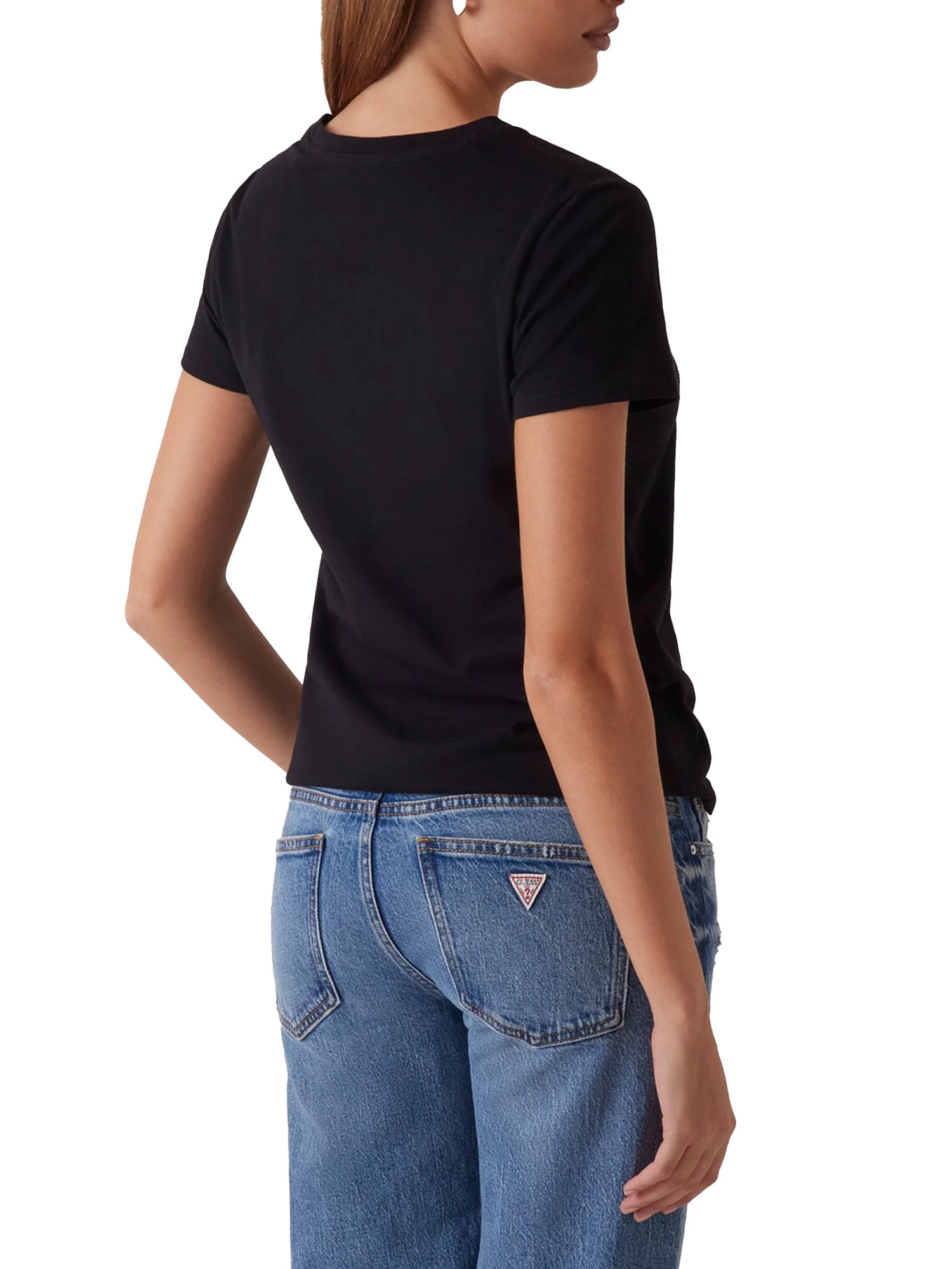 T-shirt con logo script in pizzo nero - Image 3