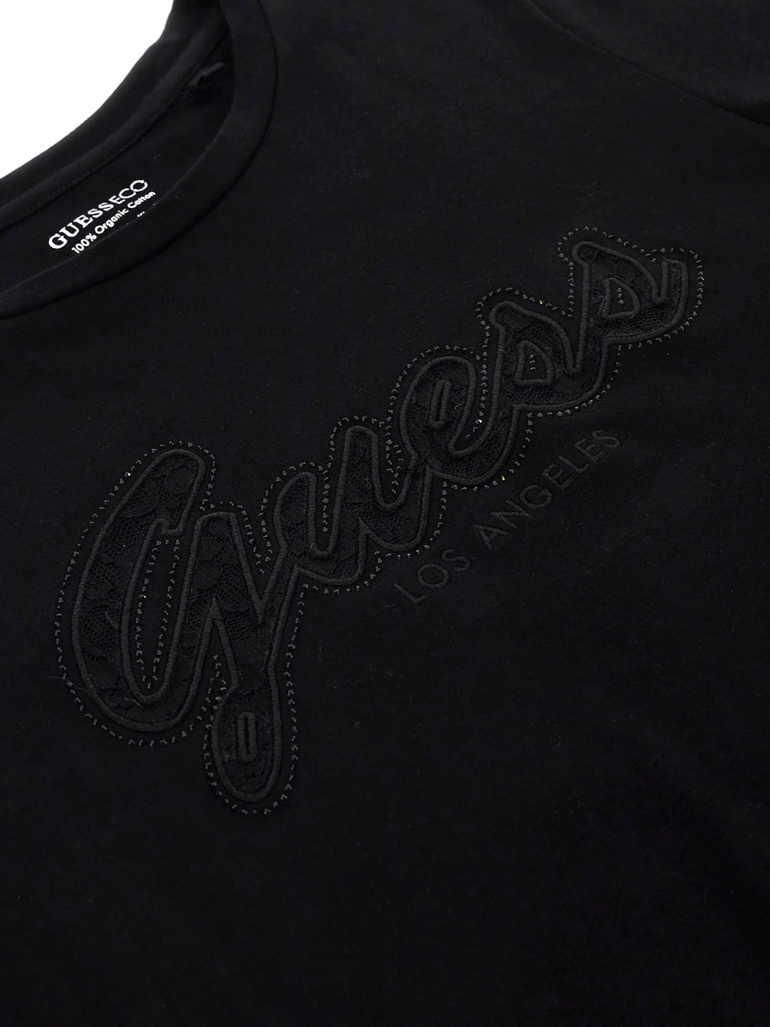 T-shirt con logo script in pizzo nero - Image 4
