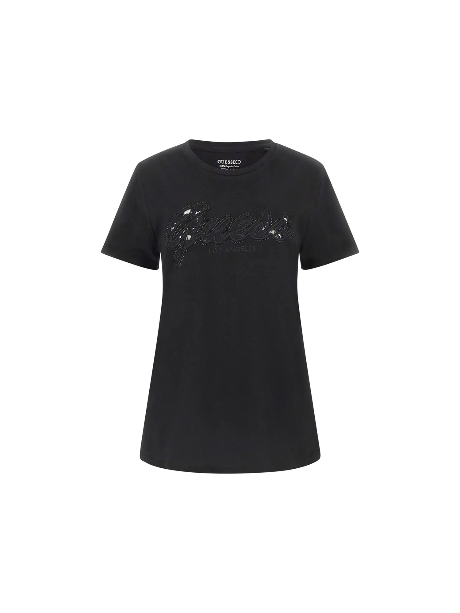 T-shirt con logo script in pizzo nero - Image 5