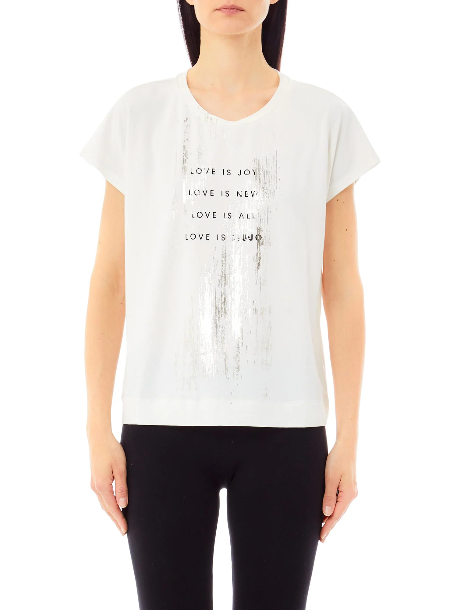 T-shirt con stampa con scritte bianco