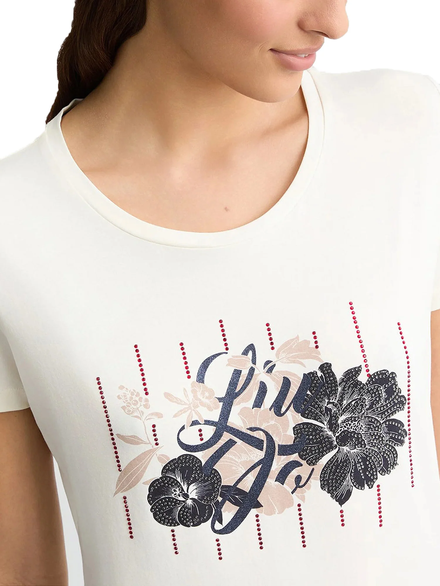 T-shirt con stampa floreale sul petto bianco - Image 3