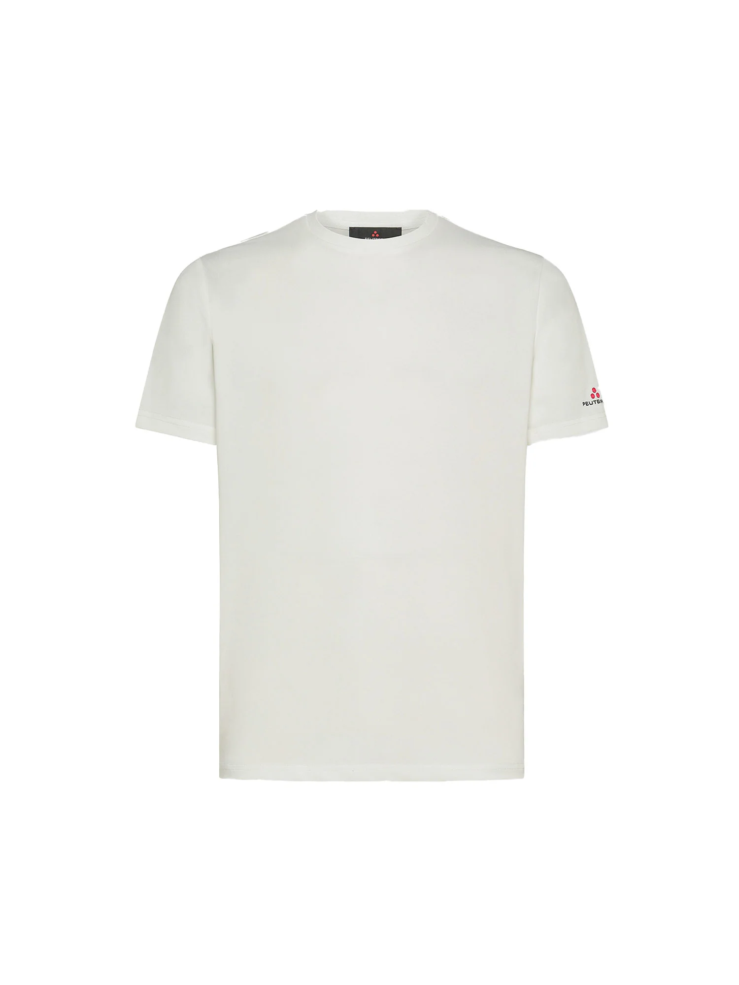 T-shirt in piquet stretch di cotone e seta panna