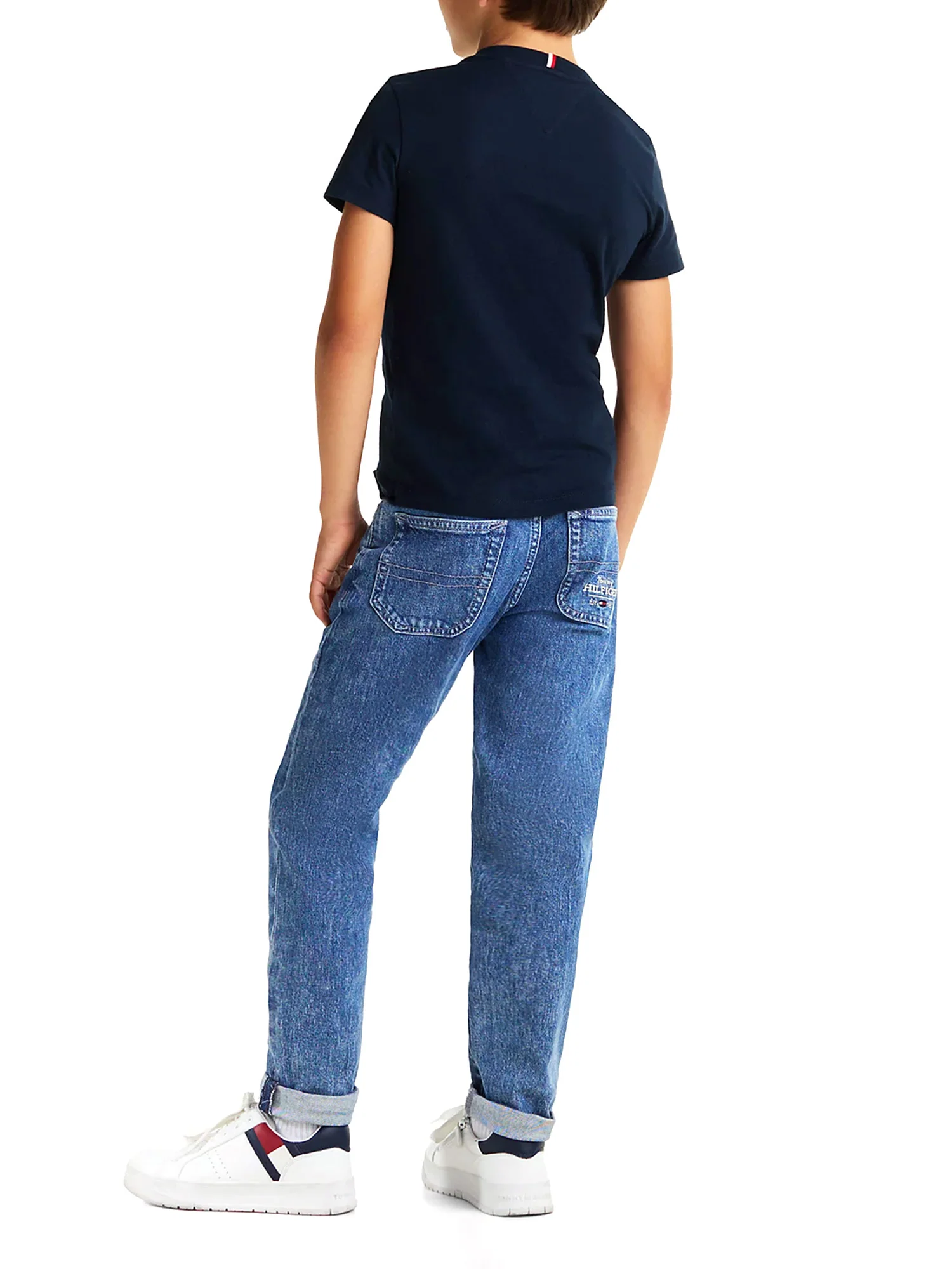 T-shirt kids con inserto in maglia e logo blu - Image 4