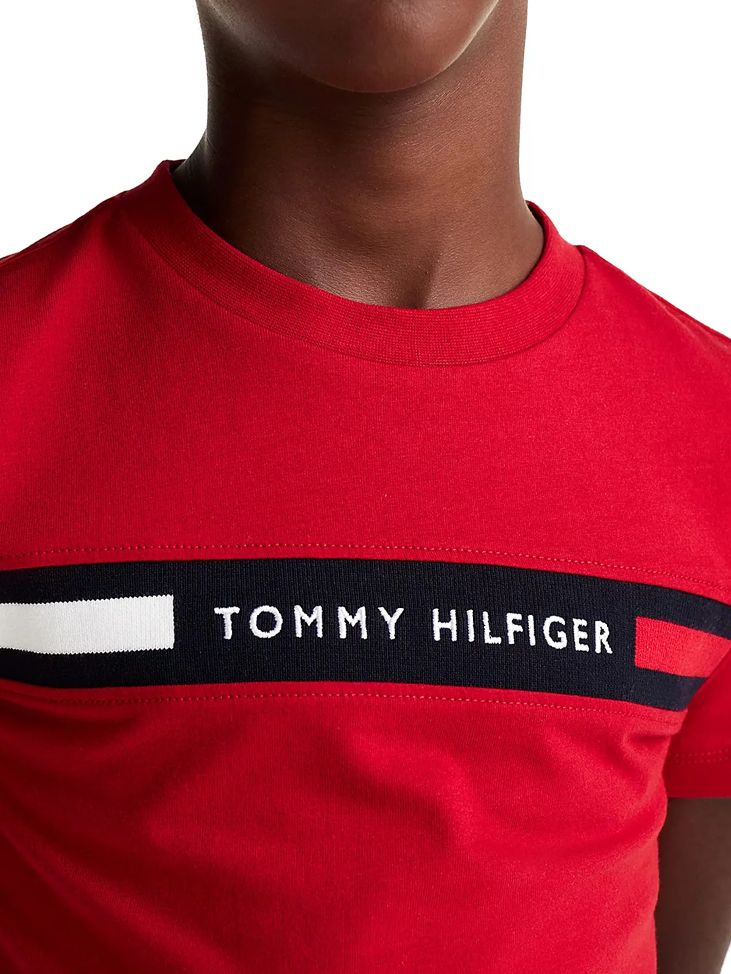 T-shirt kids con inserto in maglia e logo rosso - Image 3