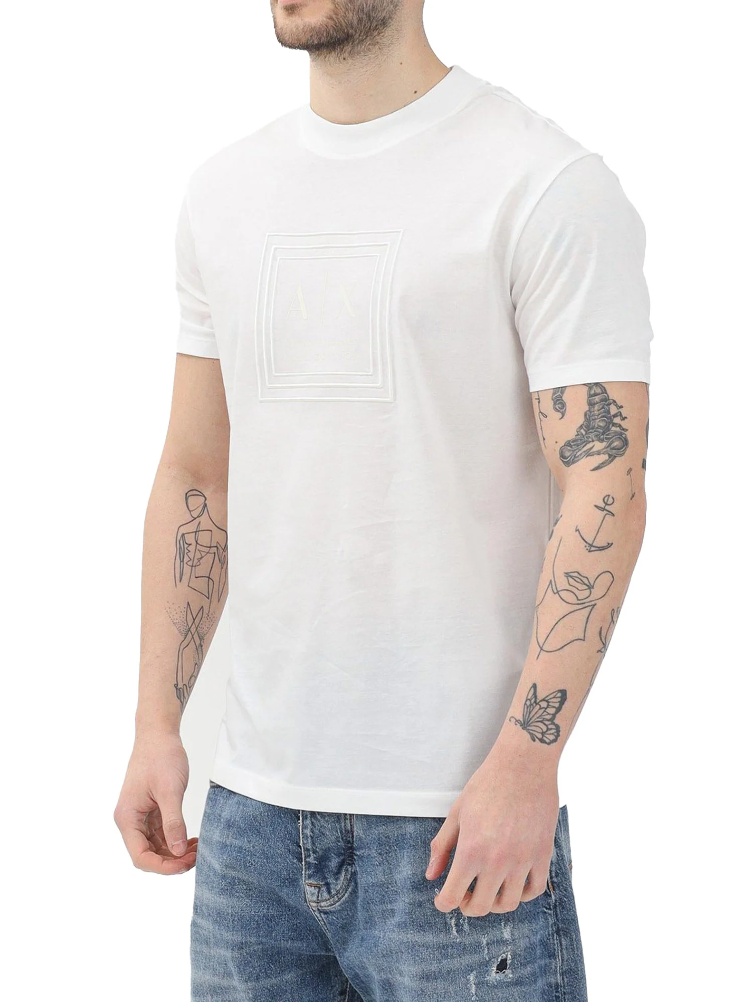 T-shirt logo AX in rilievo sul petto bianco - Image 2