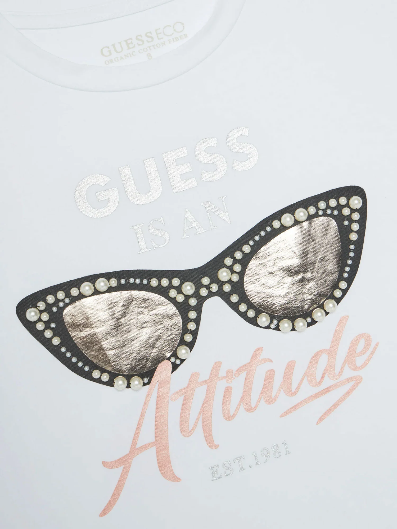 T-shirt maniche corte con stampa e applicazione strass bianco - Image 3