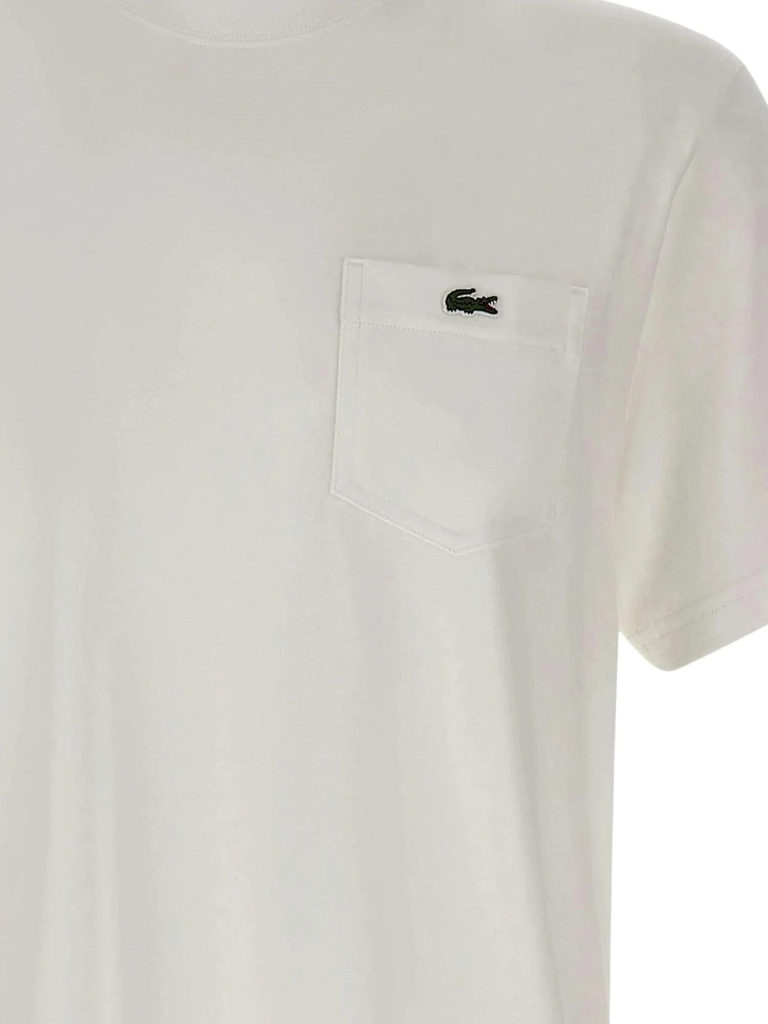 T-shirt Lacoste uomo con maniche corte e tasca modello in cotone bianco - Image 3