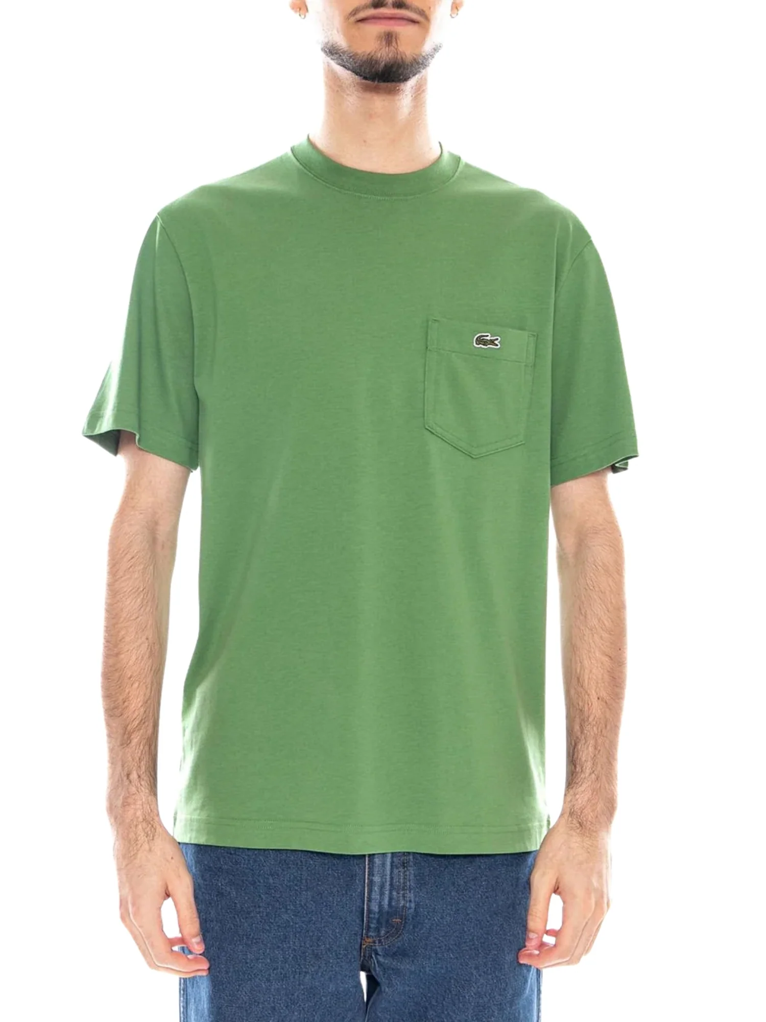 T-shirt Lacoste uomo con maniche corte e tasca modello in cotone verde chiaro - Image 3