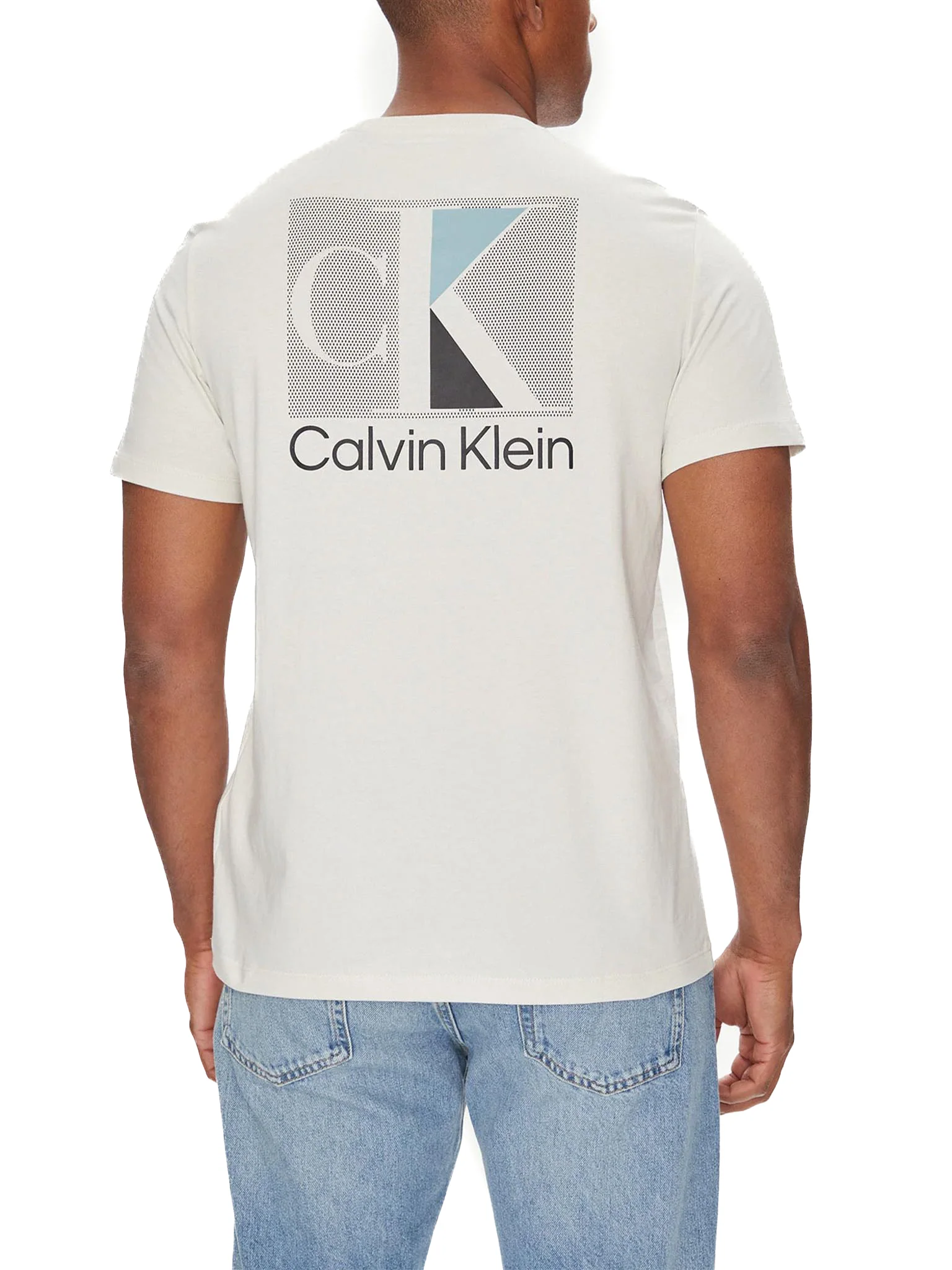 T-shirt Calvin Klein con stampa retro CK abstract gesso - Image 2