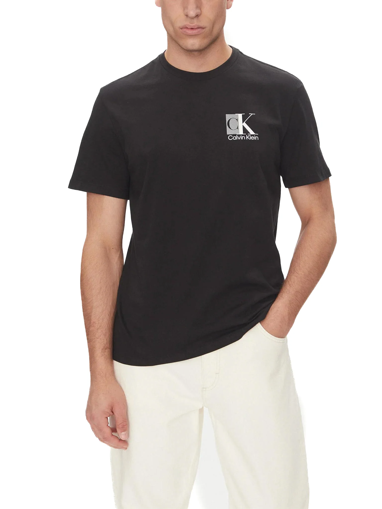 T-shirt Calvin Klein con stampa retro CK abstract  nero