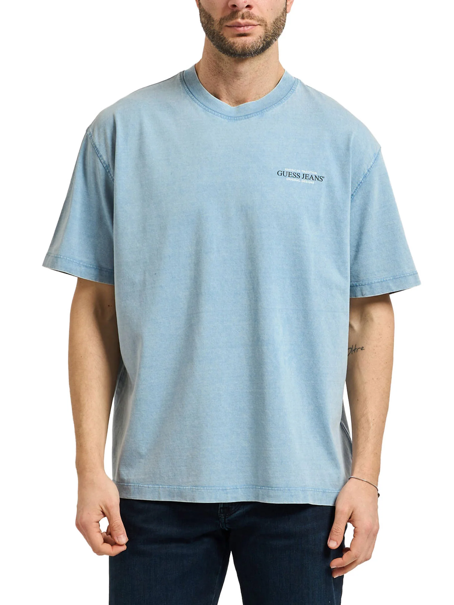 T-shirt Guess uomo manica corta American Trade celeste