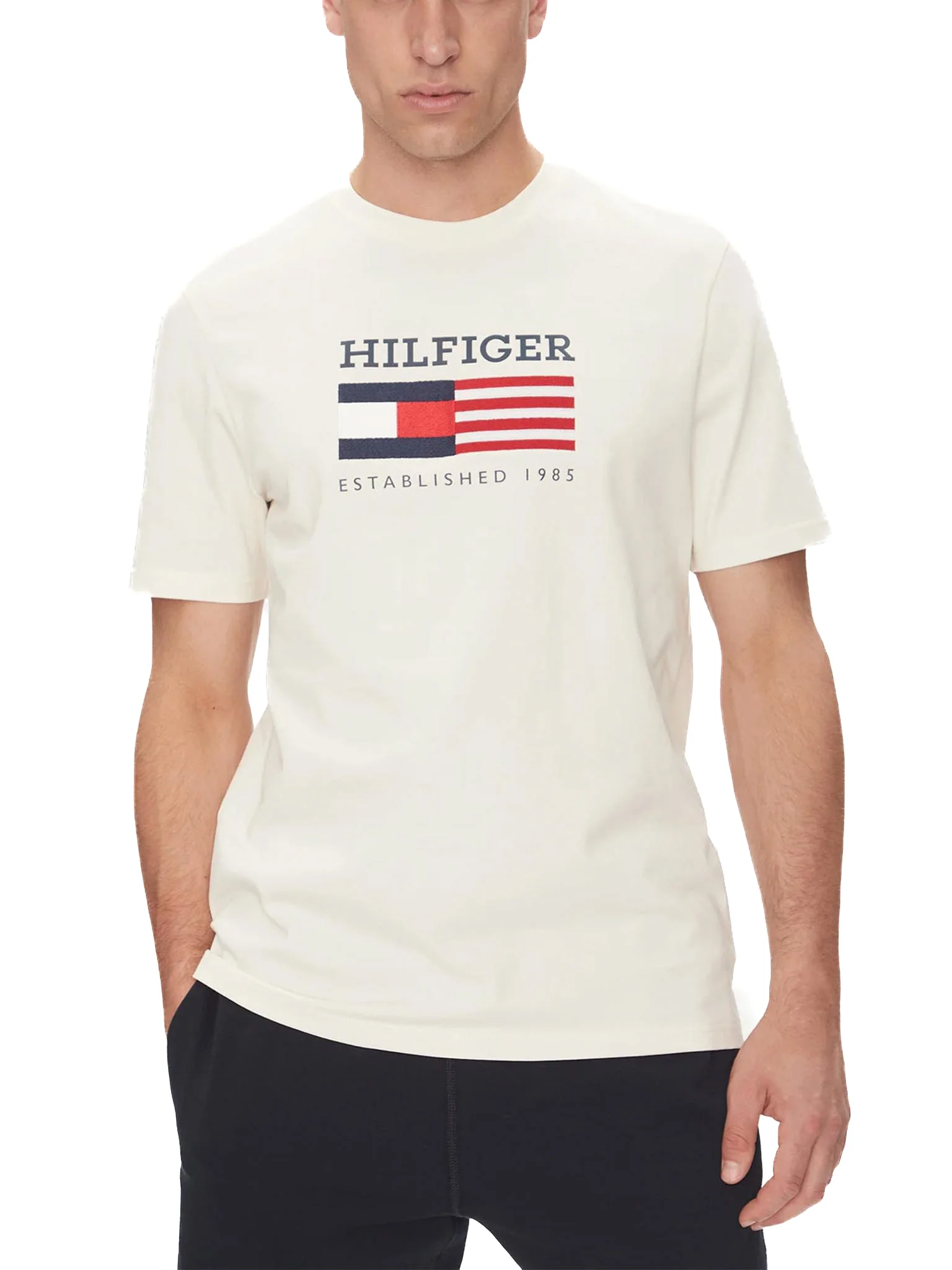 T-shirt Tommy Hilfiger con bandiera avorio