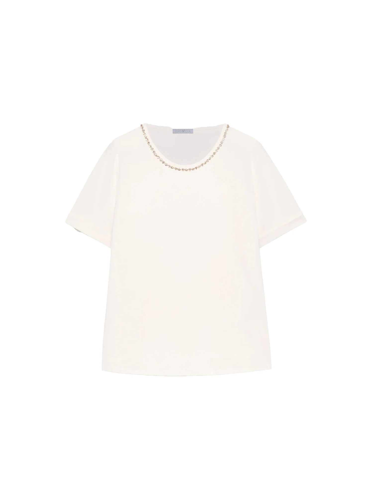 T-shirt Luisa Viola donna manica corta applicazioni avorio