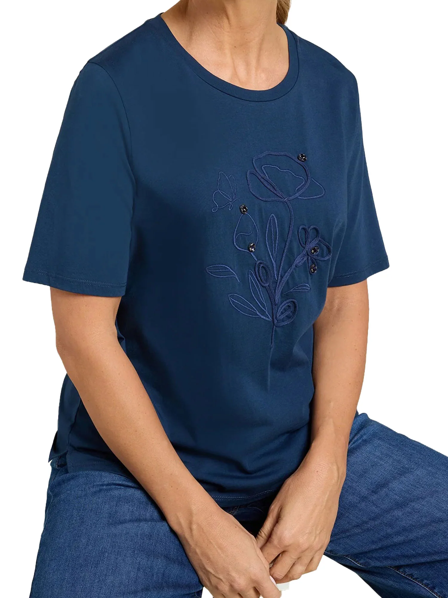 T-shirt Luisa Viola donna manica corta applicazioni blu