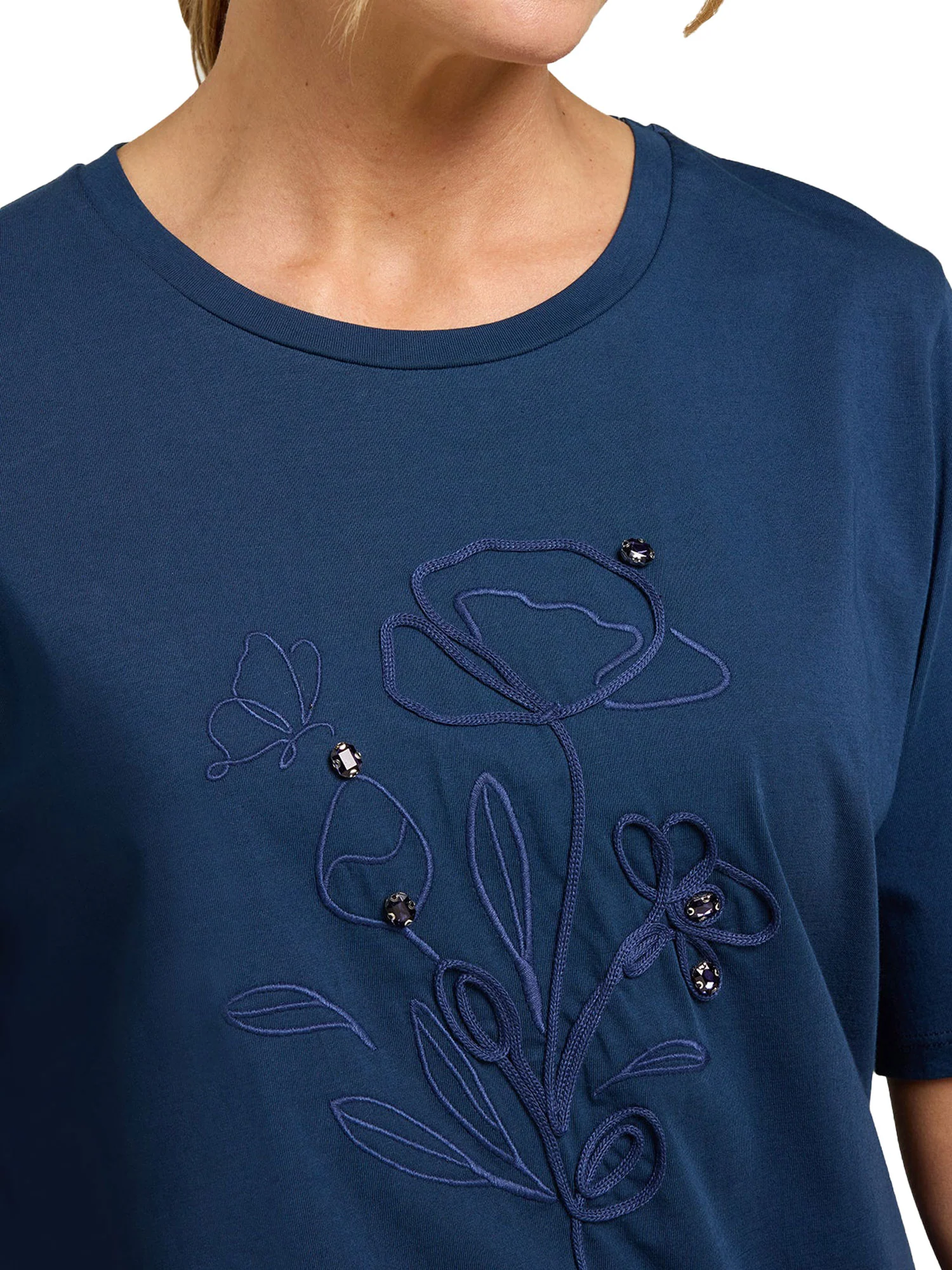 T-shirt Luisa Viola donna manica corta applicazioni blu - Image 3