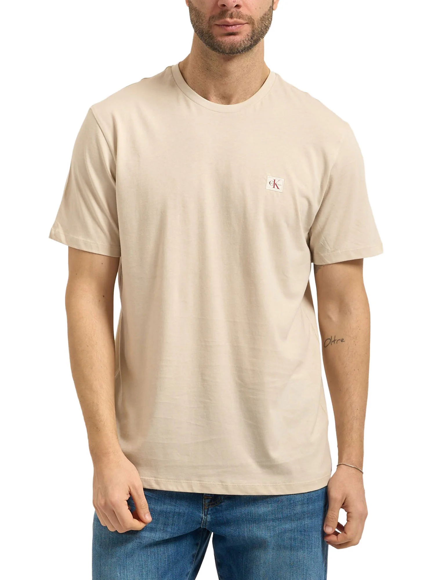 T-shirt Calvin Klein Jeans Uomo manica corta badge 30S jersey
 Beige