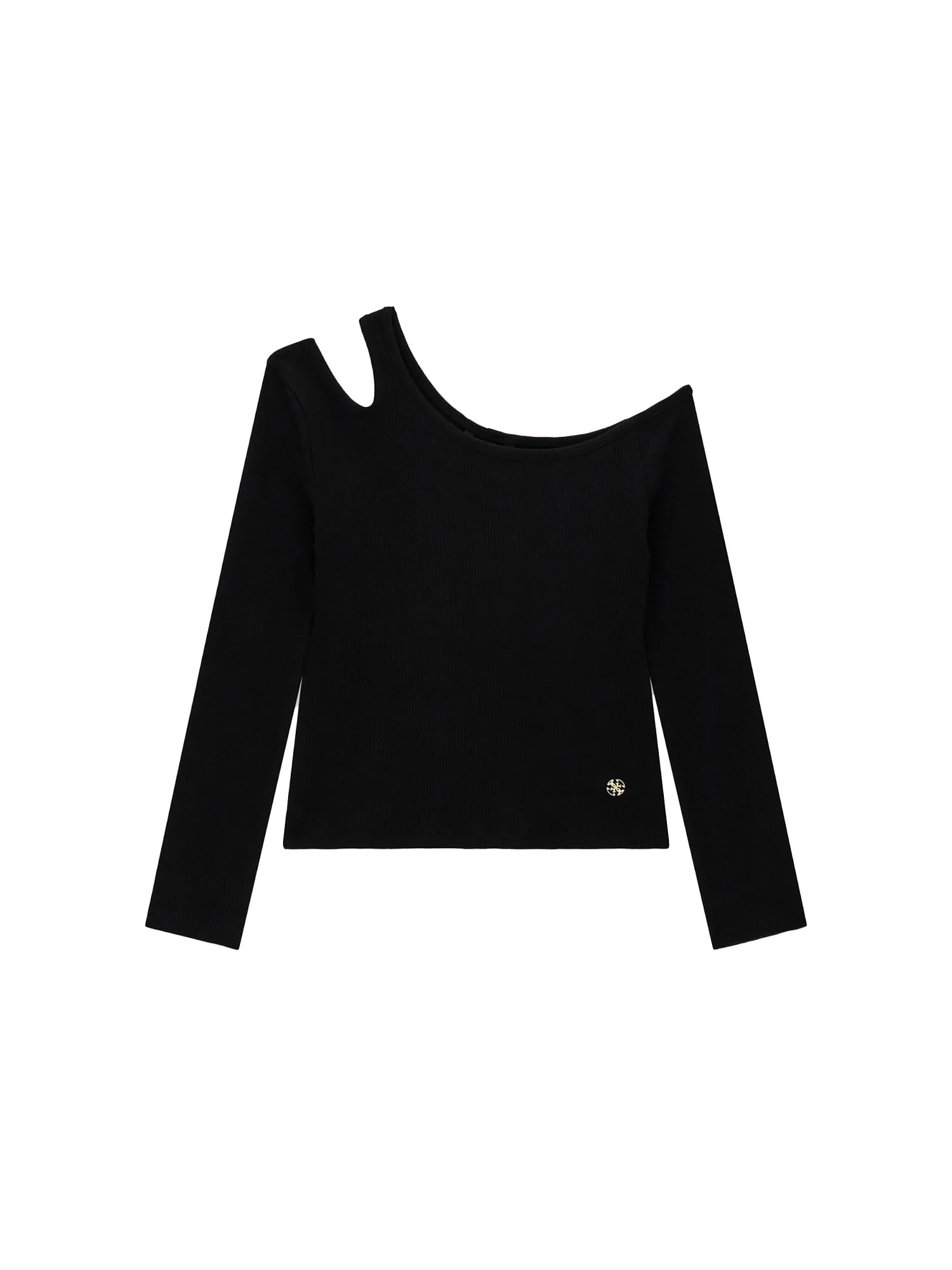 T-shirt Guess Ragazza a barca con costine nero