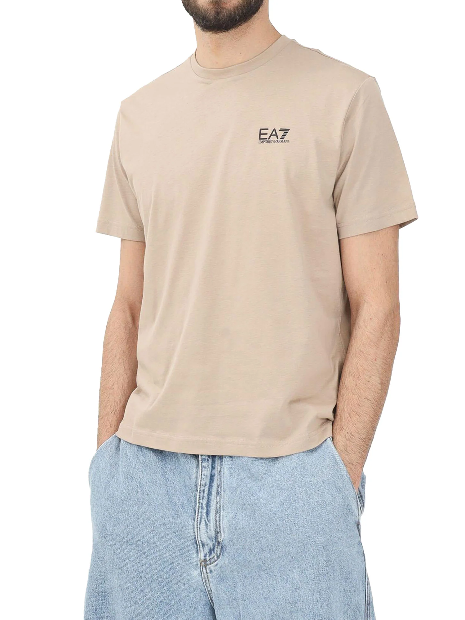T-shirt stampa logo verticale sul retro beige multi