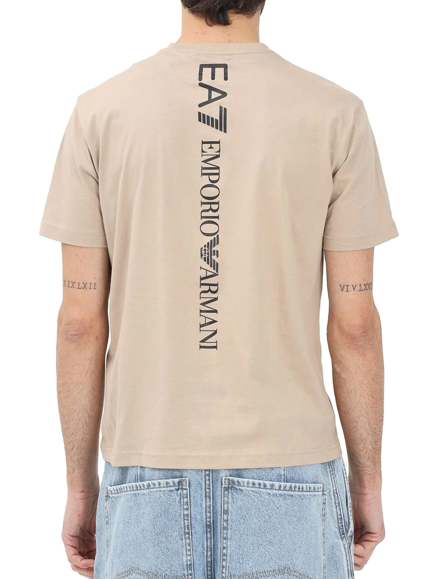 T-shirt stampa logo verticale sul retro beige multi - Image 3