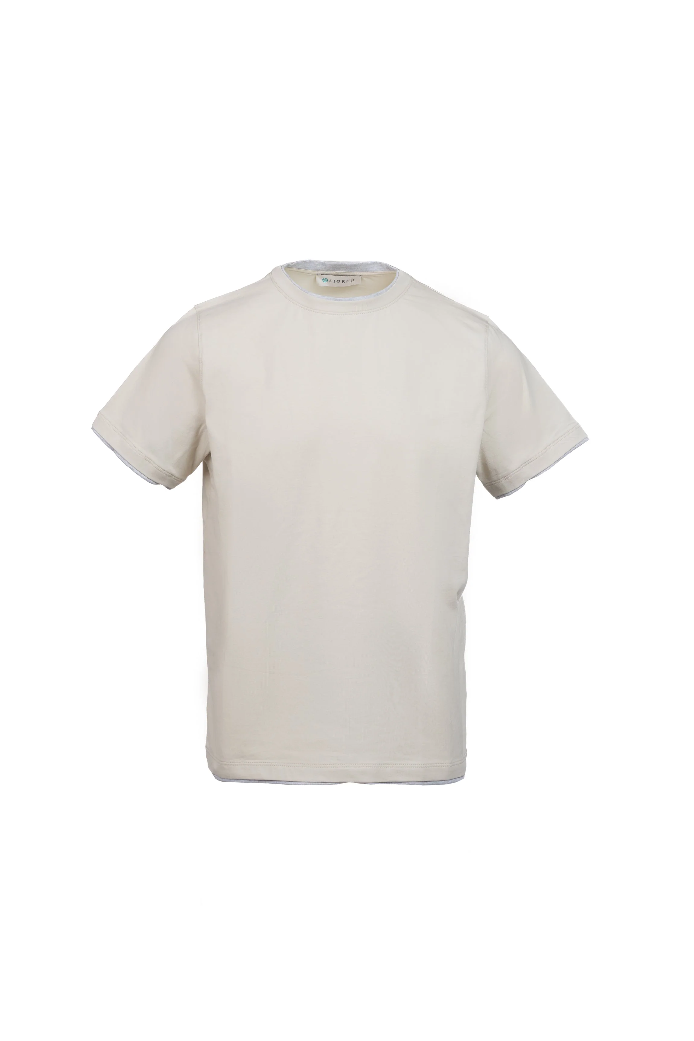 T-shirt in cotone con bordino a contrasto sabbia