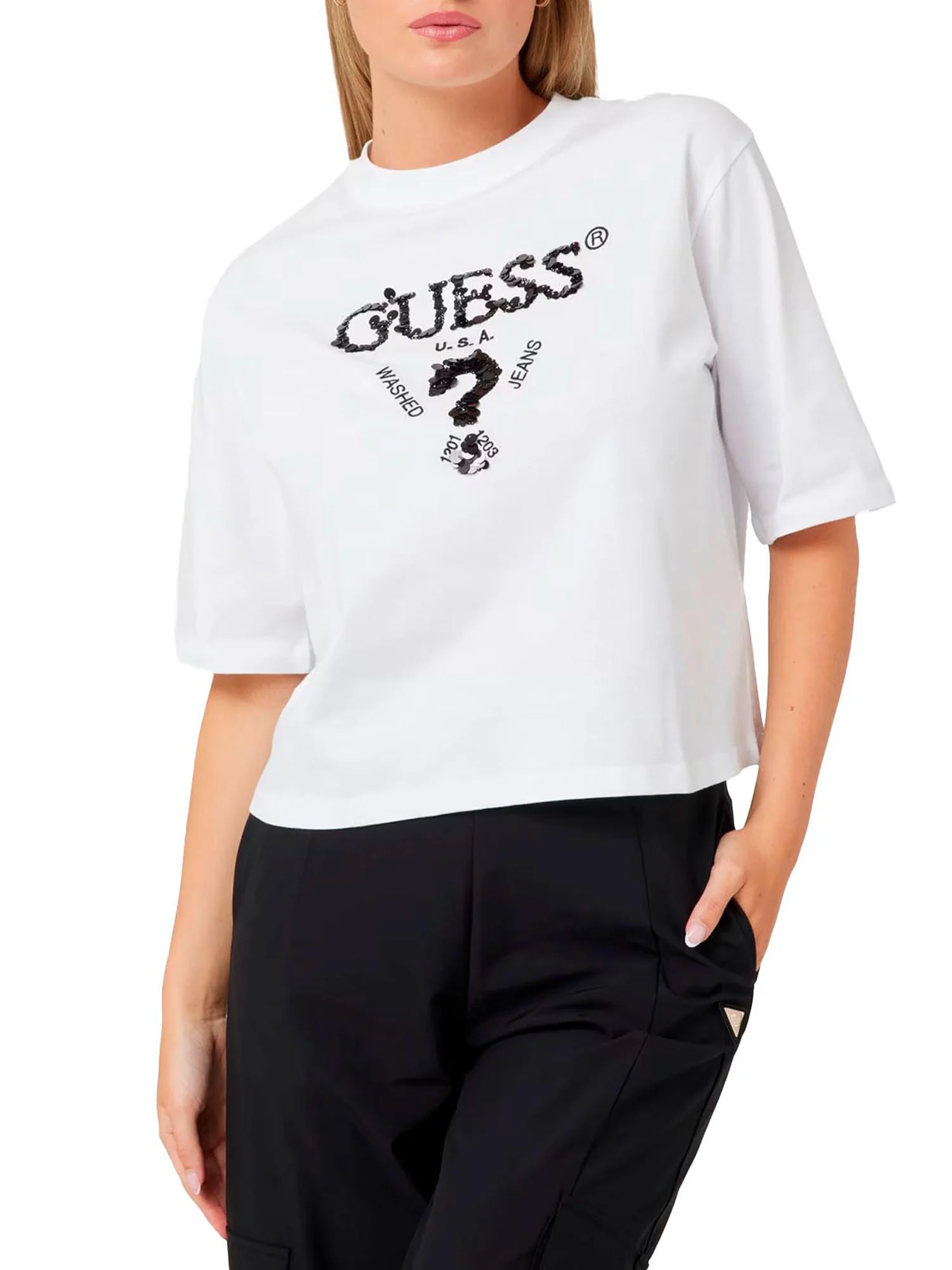 T-shirt Guess Donna boxy aurelie bianco