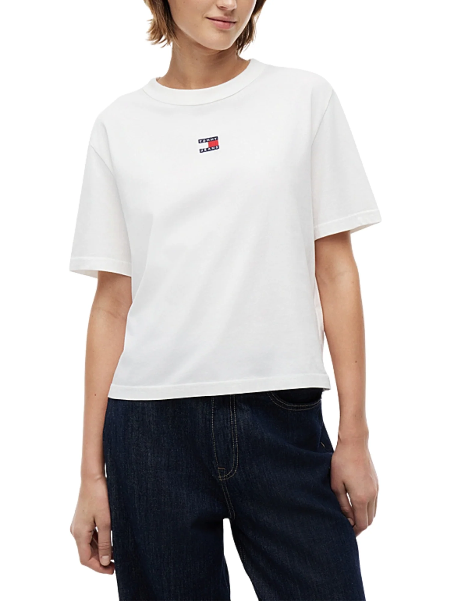 T-shirt con maniche corte modello box badge ecrù