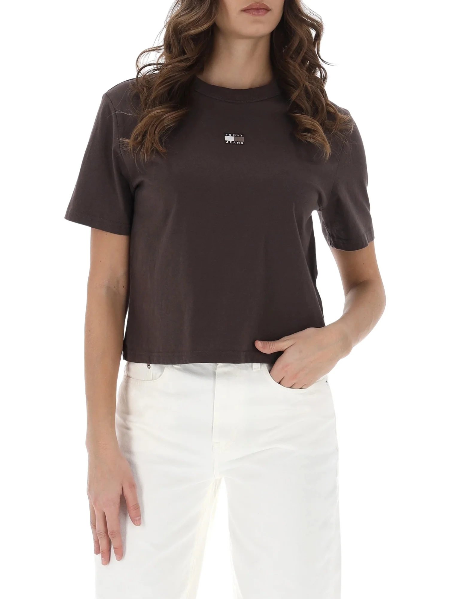 T-shirt con maniche corte modello box badge moro