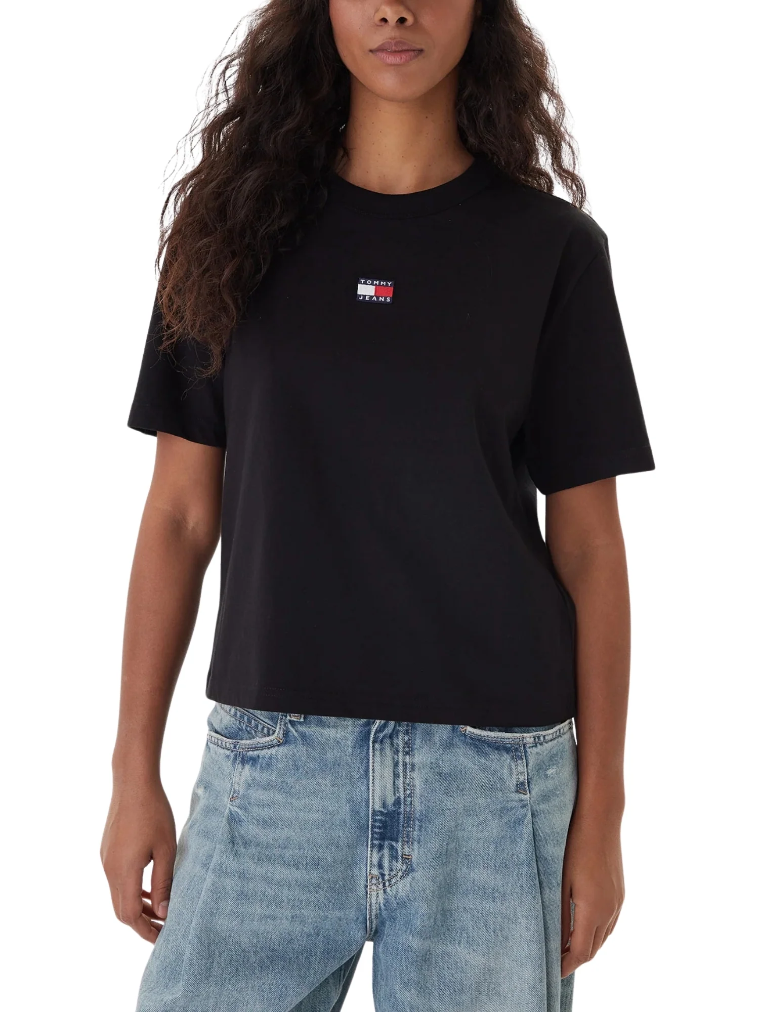 T-shirt con maniche corte modello box badge nero