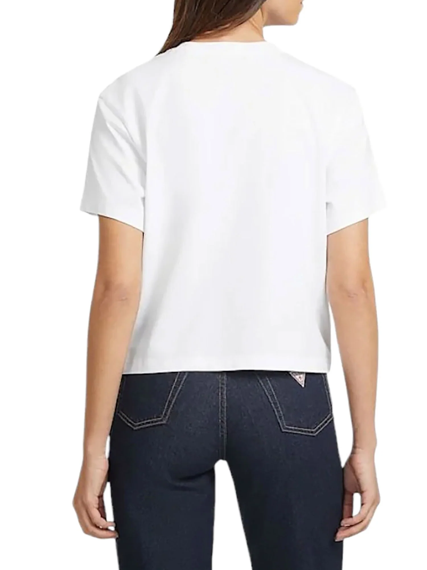 T-shirt Guess donna manica corta Boxy Mini Triangle bianco - Image 2