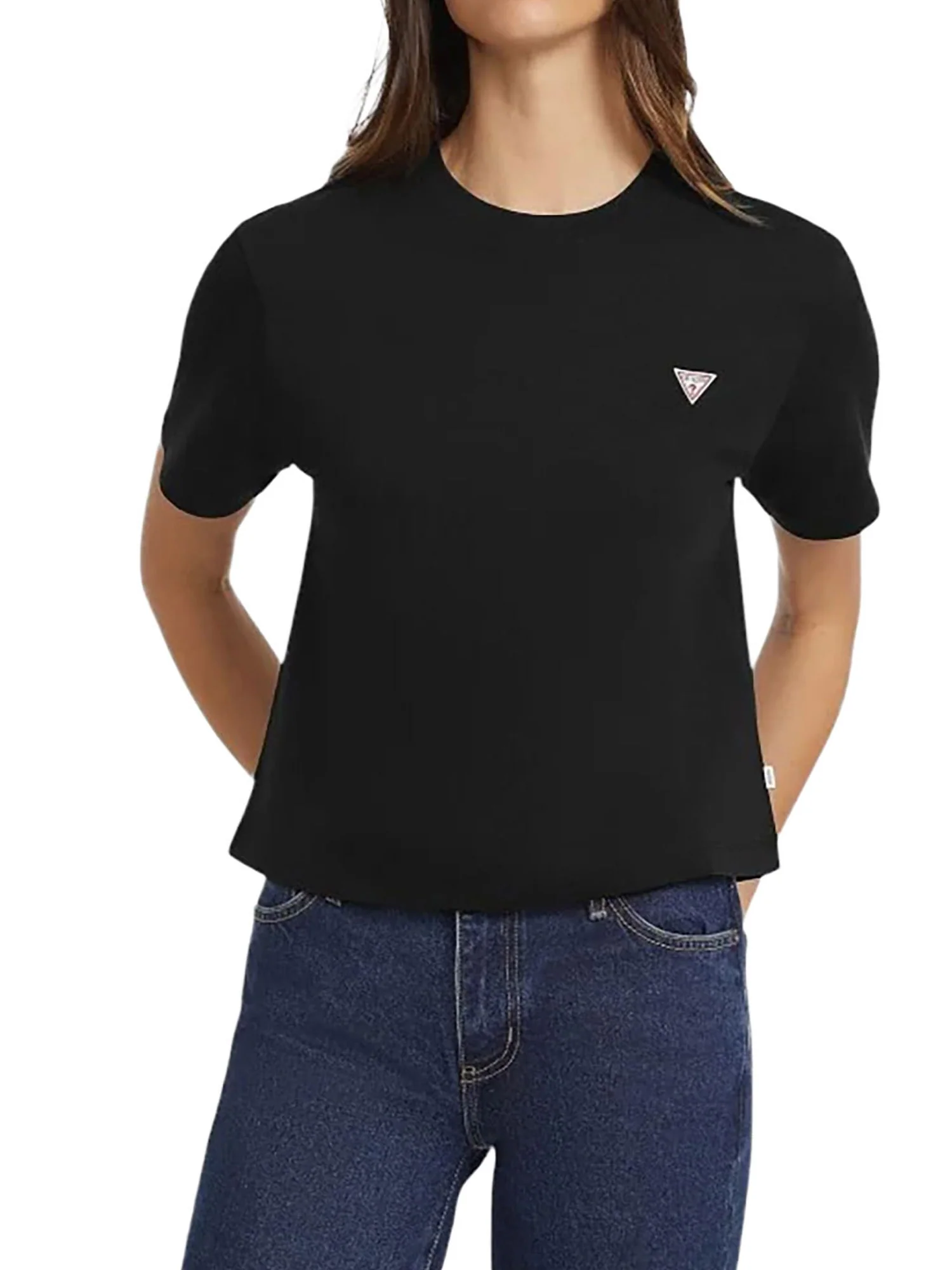 T-shirt Guess donna manica corta Boxy Mini Triangle nero