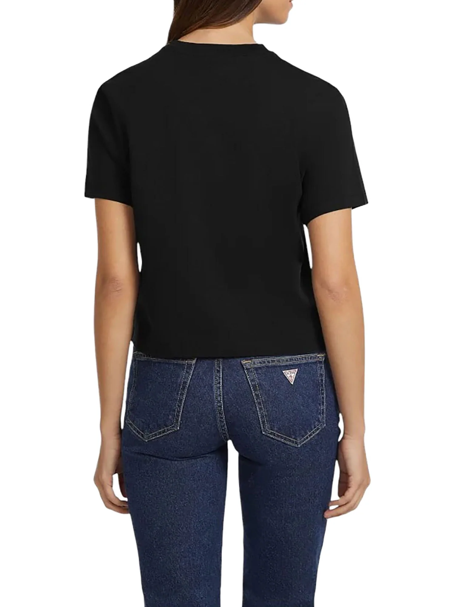 T-shirt Guess donna manica corta Boxy Mini Triangle nero - Image 2