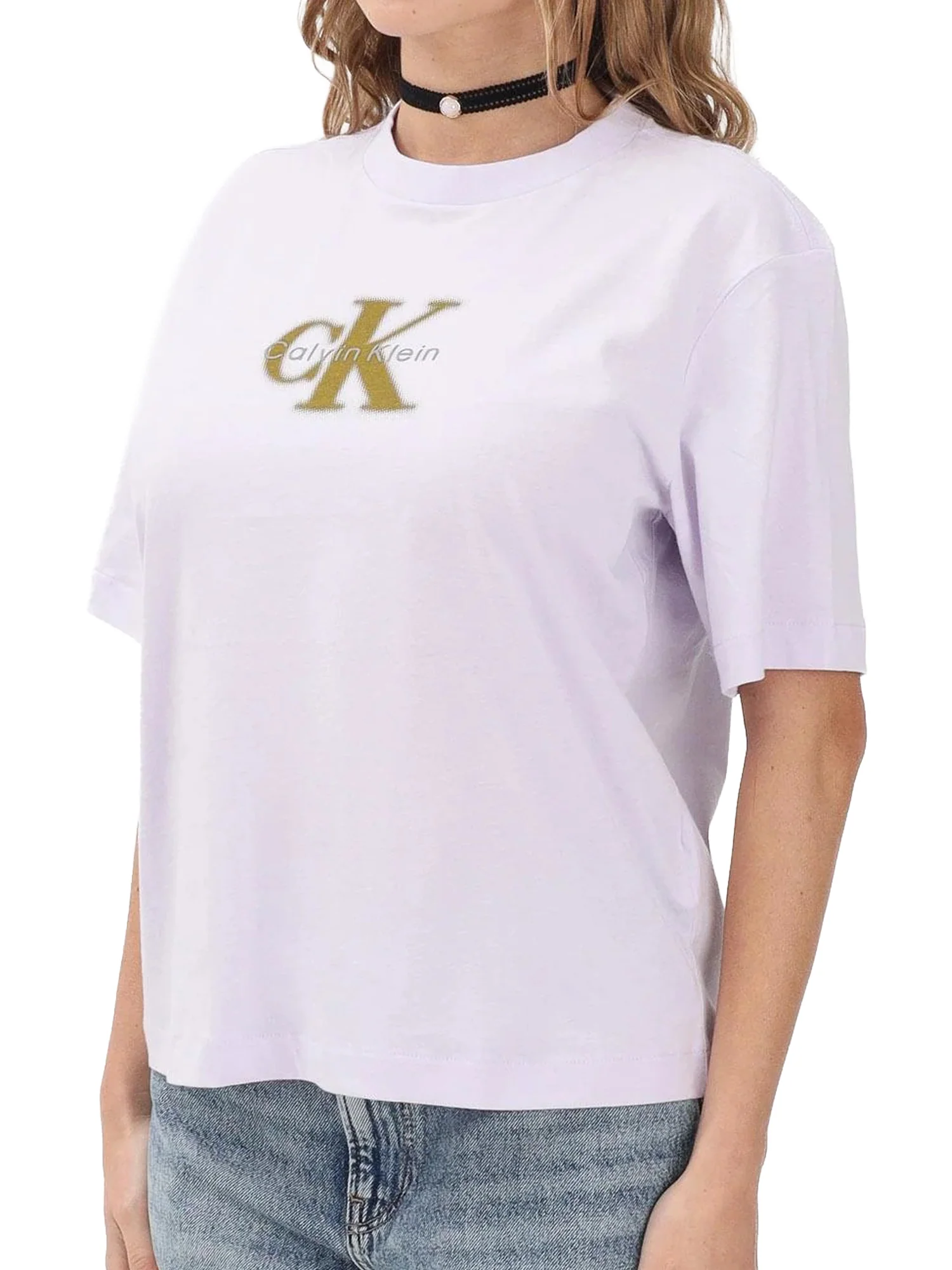 T-shirt Calvin Klein Donna con Logo Lilla